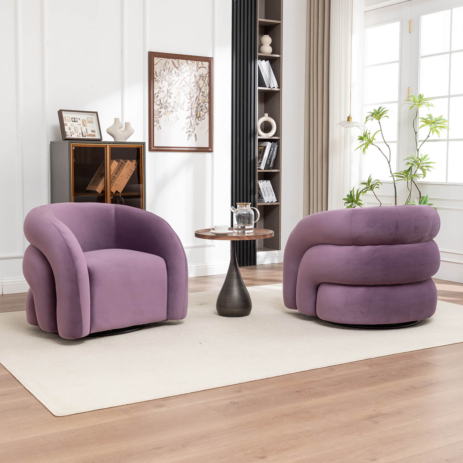 SEYNAR Modern Glam Velvet 360 Degree Swivel Accent Armchair with Tufted Back