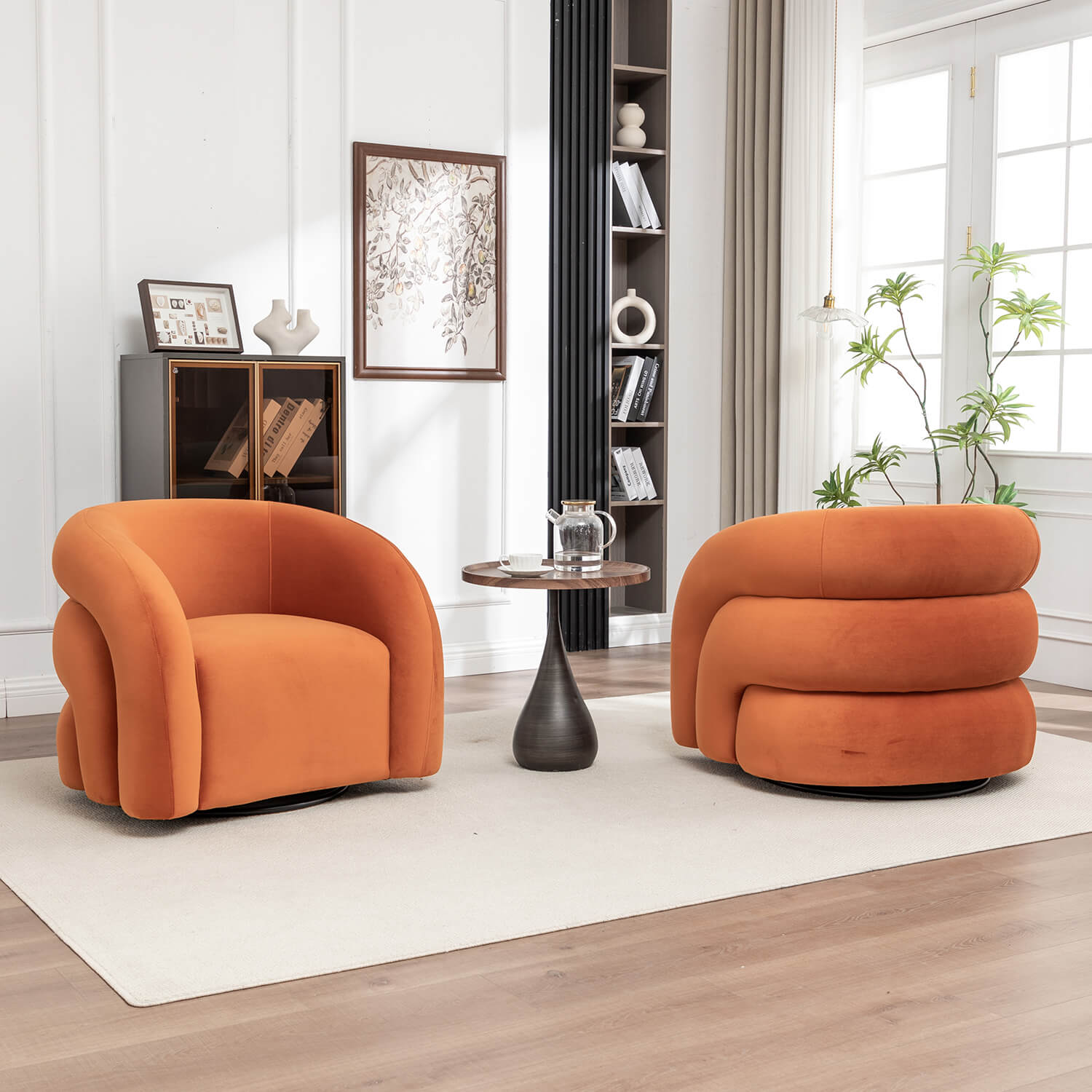 SEYNAR Modern Glam Velvet 360 Degree Swivel Accent Armchair with Tufted Back