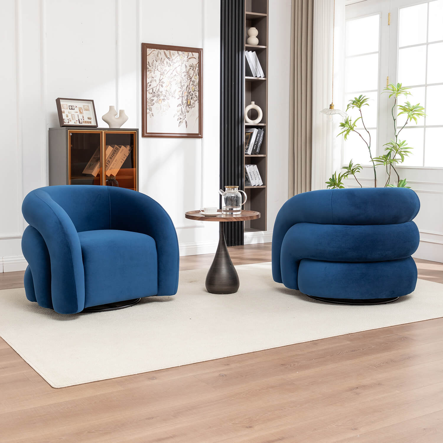 SEYNAR Modern Glam Velvet 360 Degree Swivel Accent Armchair with Tufted Back