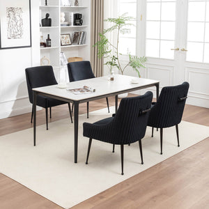 SEYNAR Modern Glam Velvet Black Metal Legs Dining Chair or Vanity Chair Set of 2/4/6 with Rear Handle