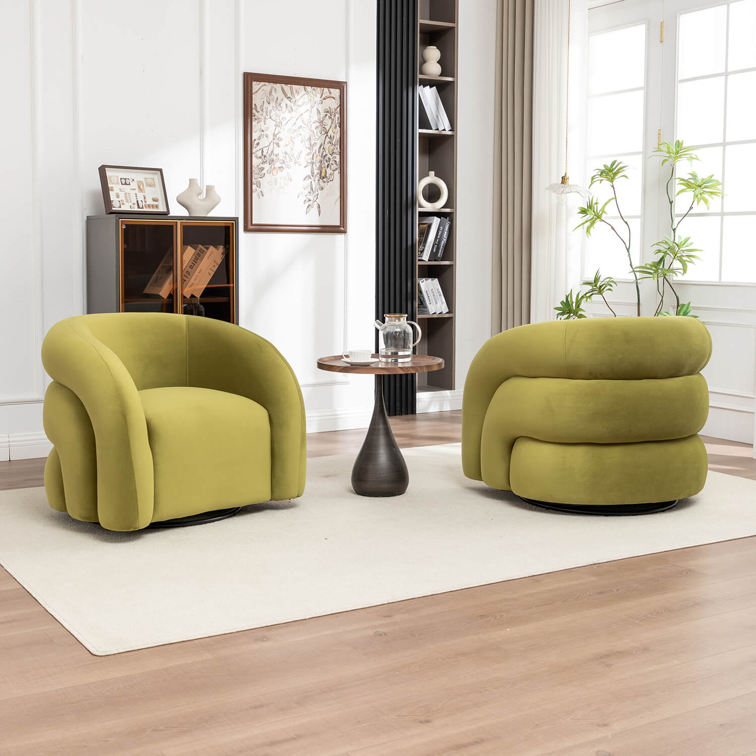 SEYNAR Modern Glam Velvet 360 Degree Swivel Accent Armchair with Tufted Back