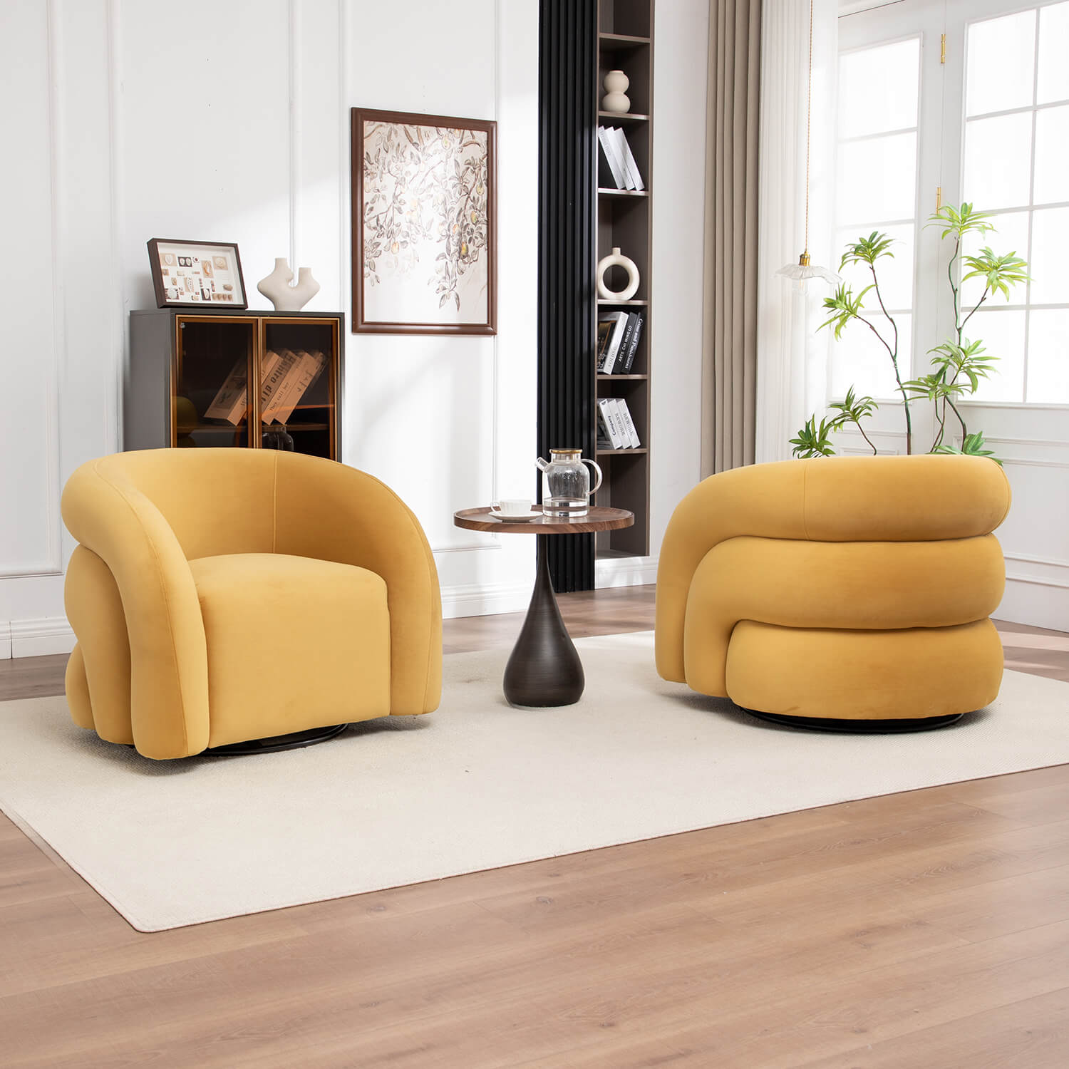 SEYNAR Modern Glam Velvet 360 Degree Swivel Accent Armchair with Tufted Back