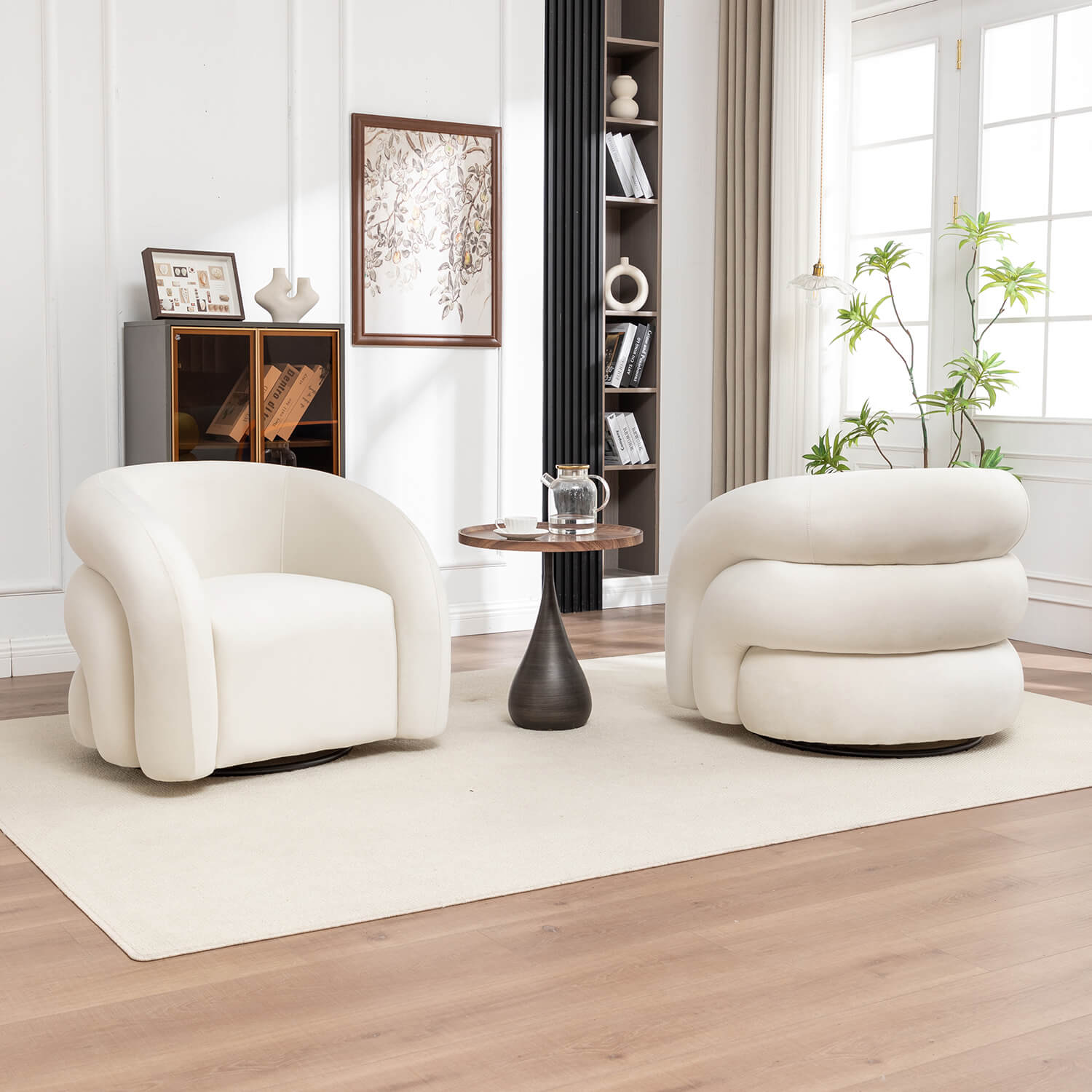 SEYNAR Modern Glam Velvet 360 Degree Swivel Accent Armchair with Tufted Back