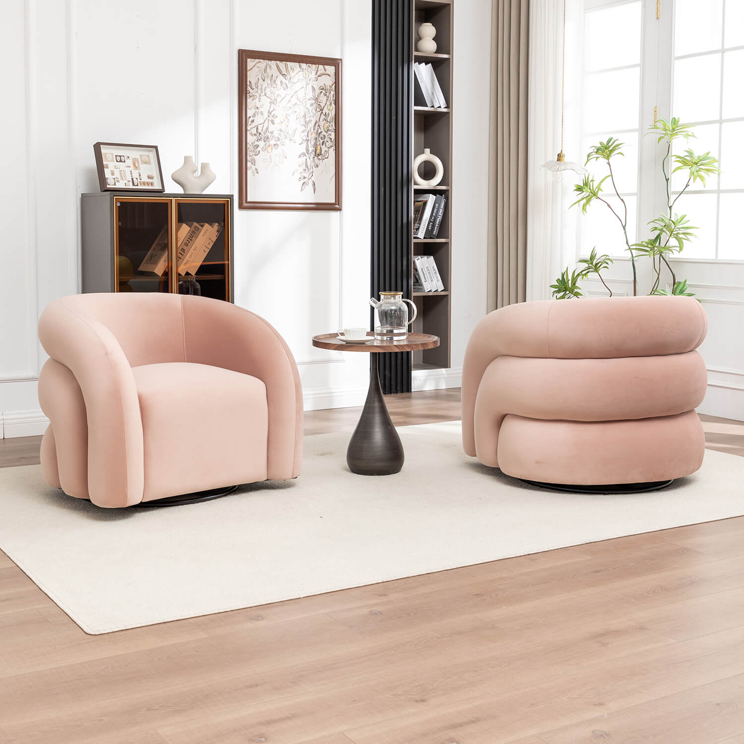SEYNAR Modern Glam Velvet 360 Degree Swivel Accent Armchair with Tufted Back