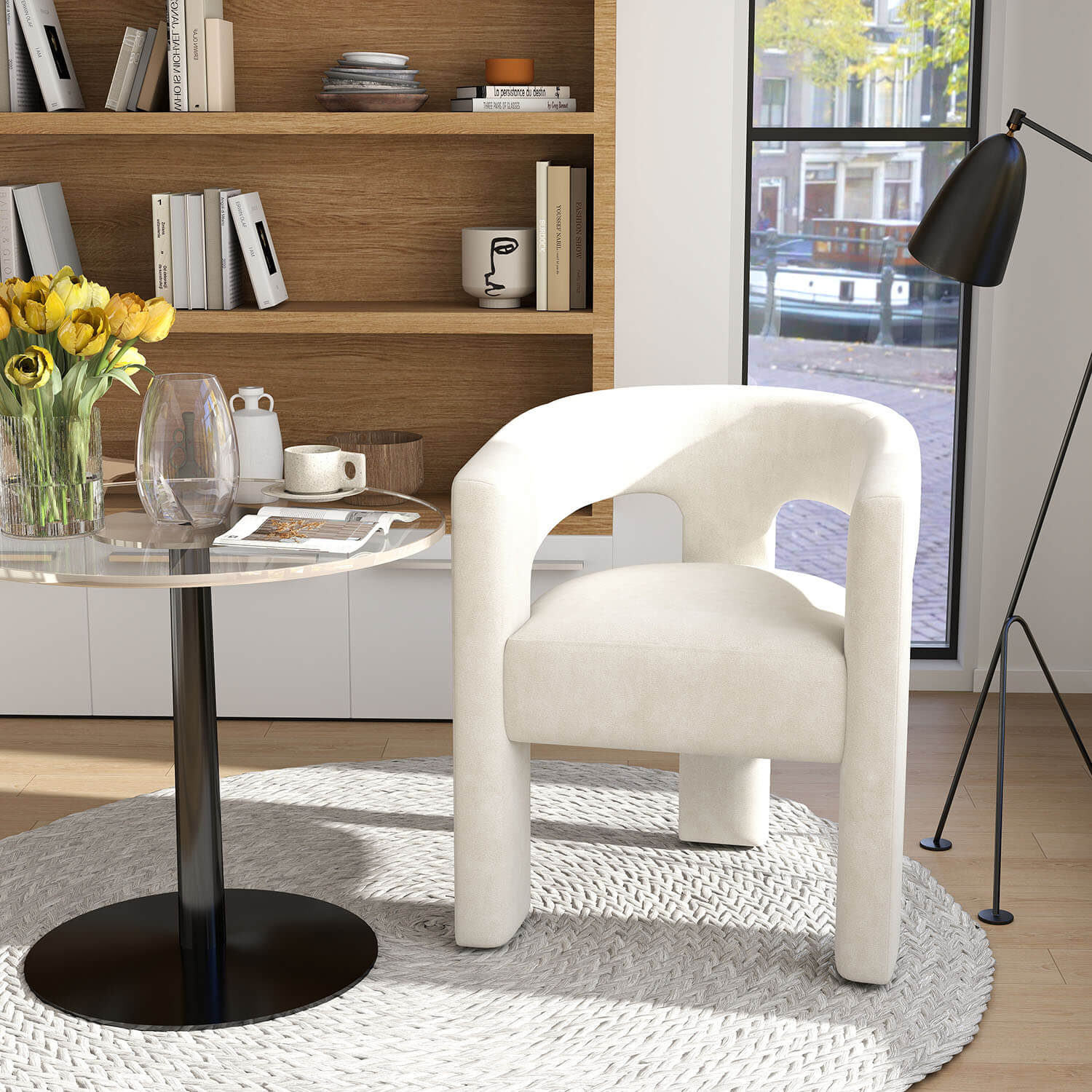 SEYNAR Modern Glam Velvet Upholstered Dining Chair, Open-Back Accent Chair