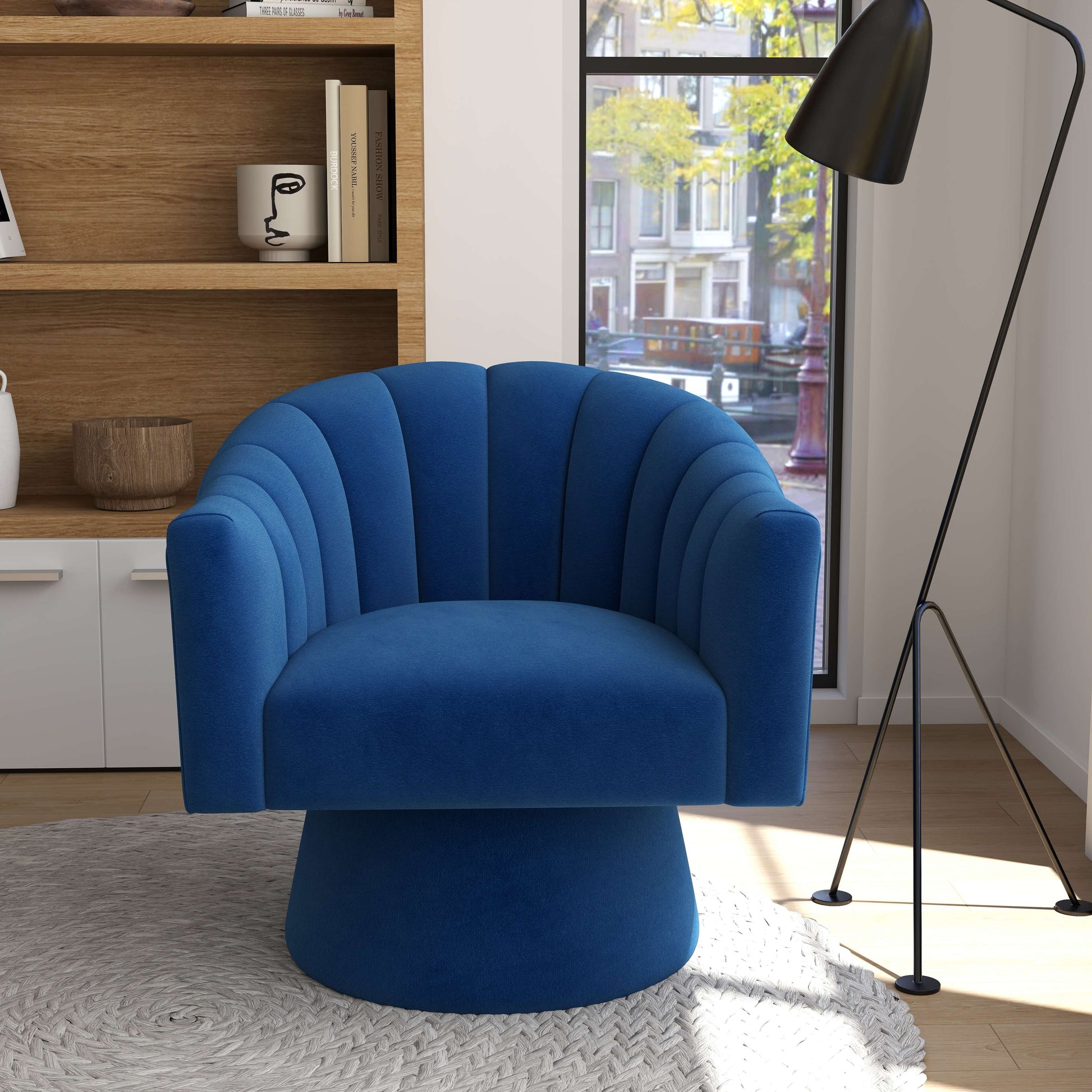 SEYNAR Modern Glam Velvet Upholstered Round Swivel Accent Arm Barrel Chair for Living Room(Single/Set of 2)