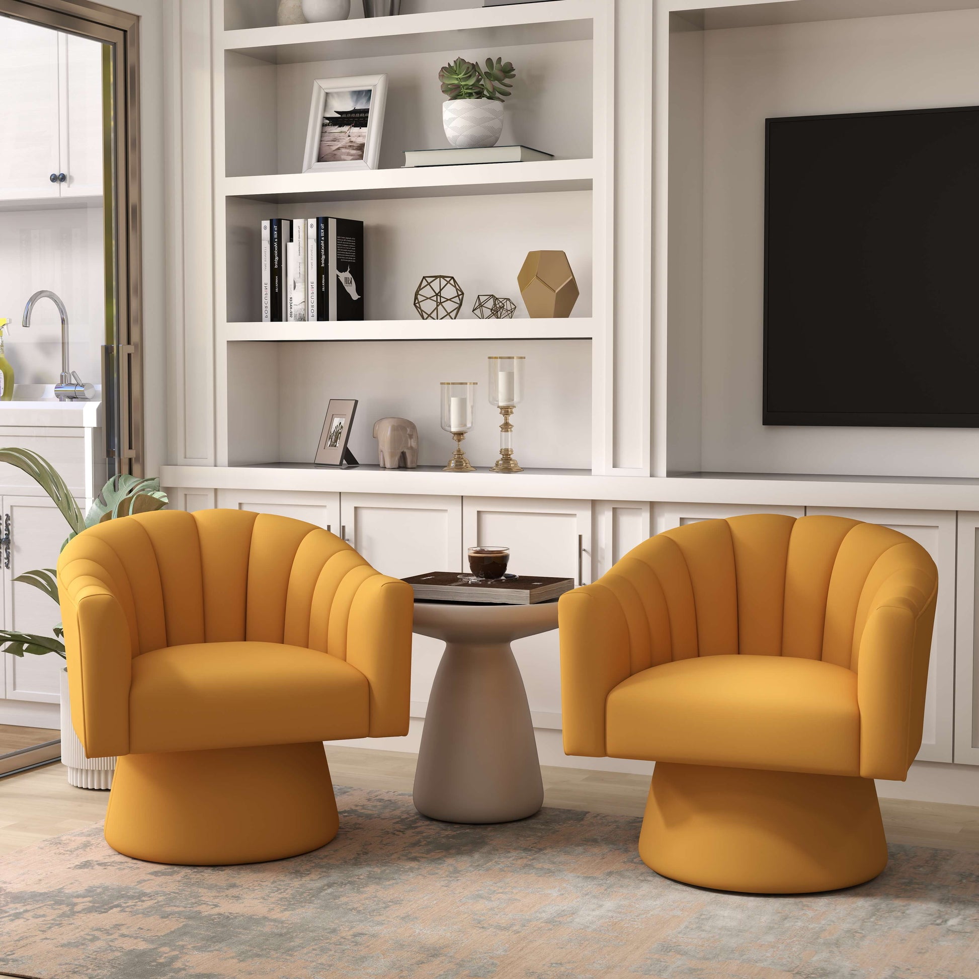 SEYNAR Modern Glam Velvet Upholstered Round Swivel Accent Arm Barrel Chair for Living Room(Single/Set of 2)