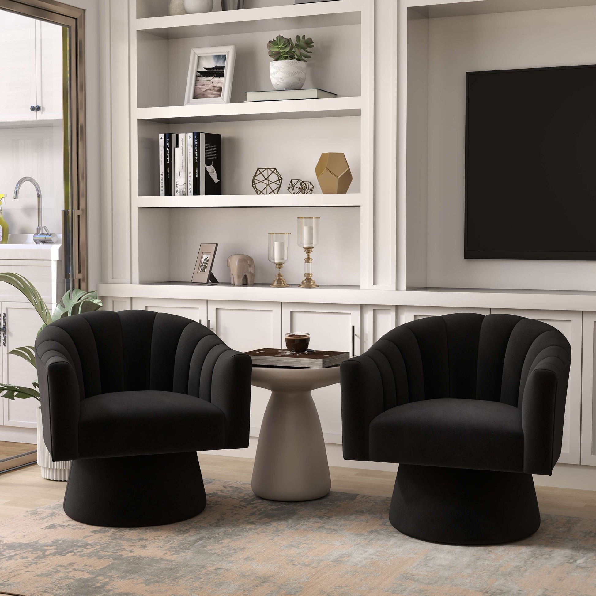 SEYNAR Modern Glam Velvet Upholstered Round Swivel Accent Arm Barrel Chair for Living Room(Single/Set of 2)
