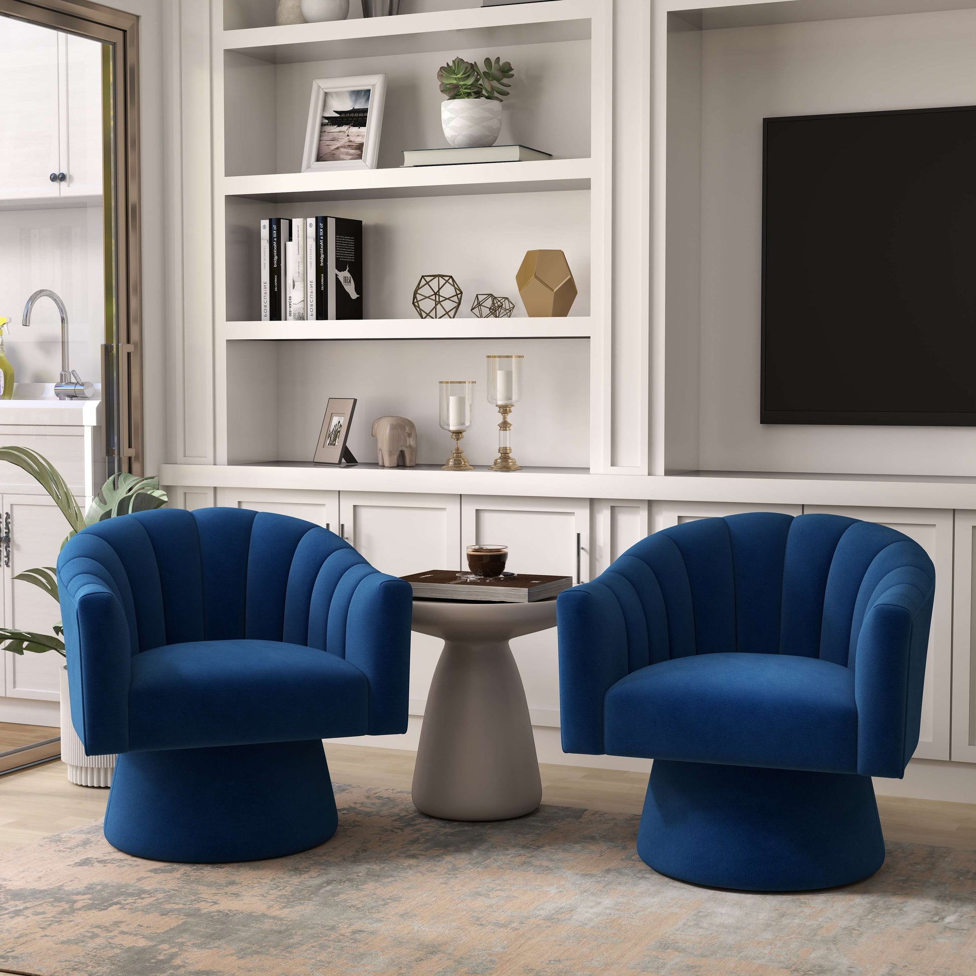 SEYNAR Modern Glam Velvet Upholstered Round Swivel Accent Arm Barrel Chair for Living Room(Single/Set of 2)