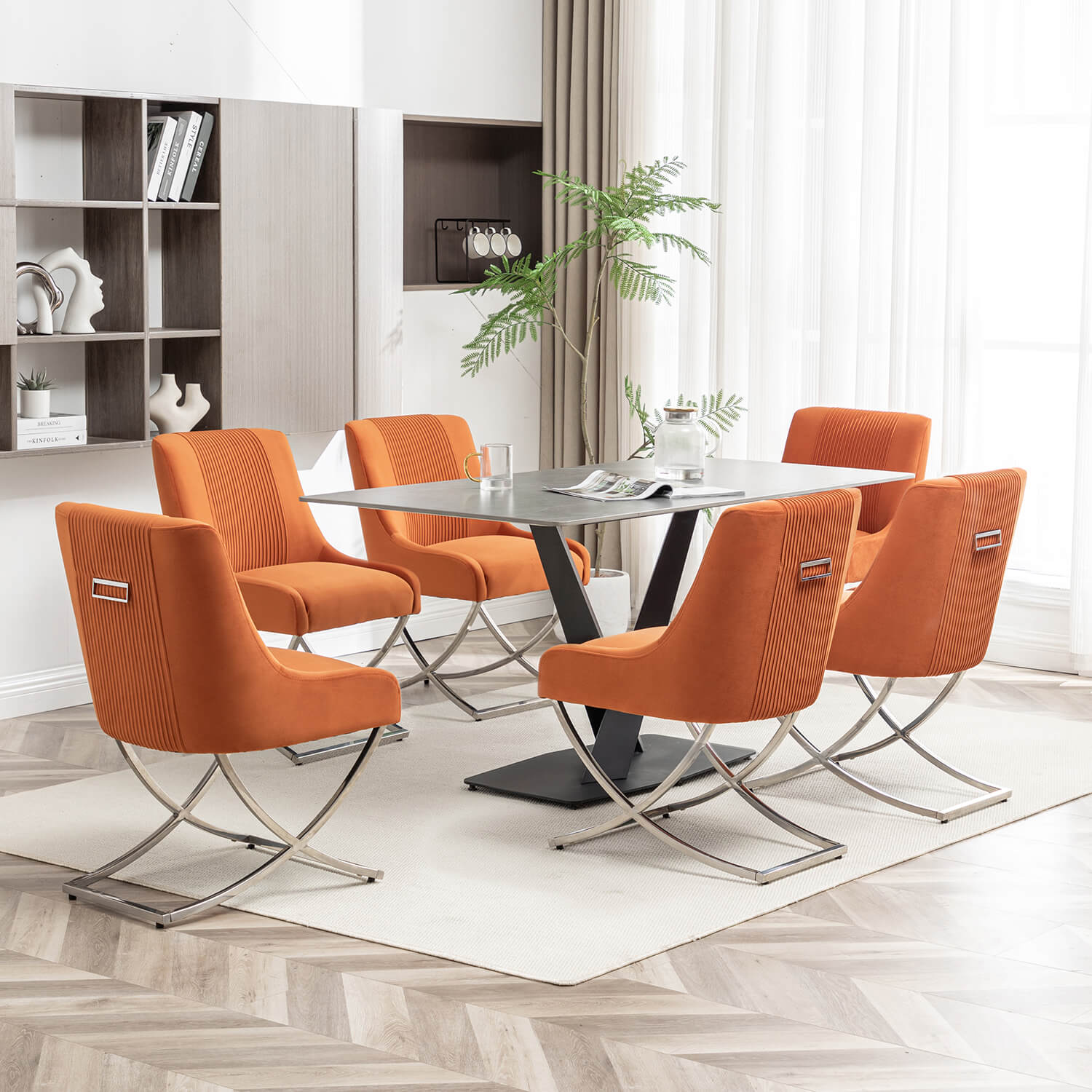 SEYNAR Contempoary Velvet Dining Chair Set of 2/4/6 with Metal Frame Legs and Back Pull