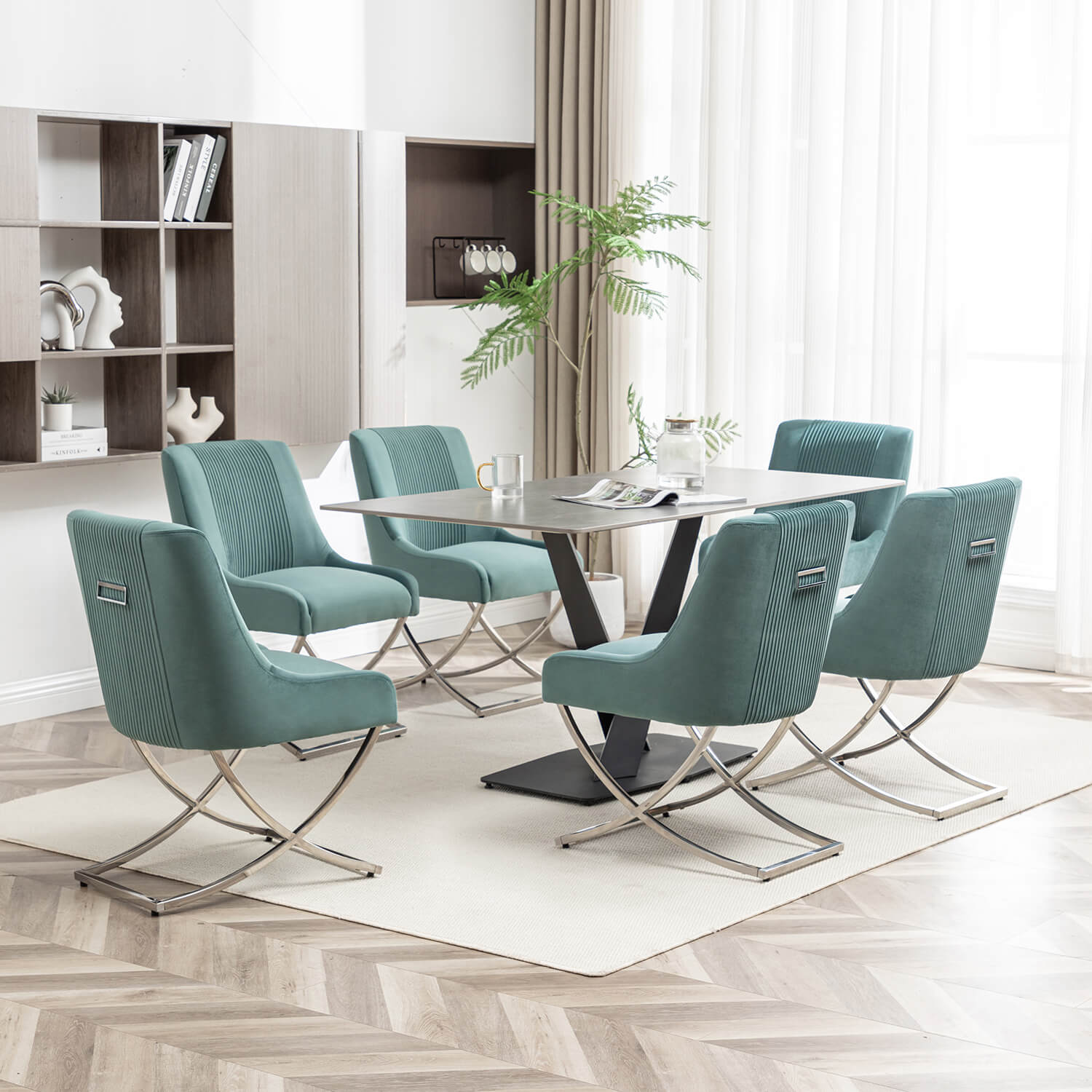 SEYNAR Contempoary Velvet Dining Chair Set of 2/4/6 with Metal Frame Legs and Back Pull