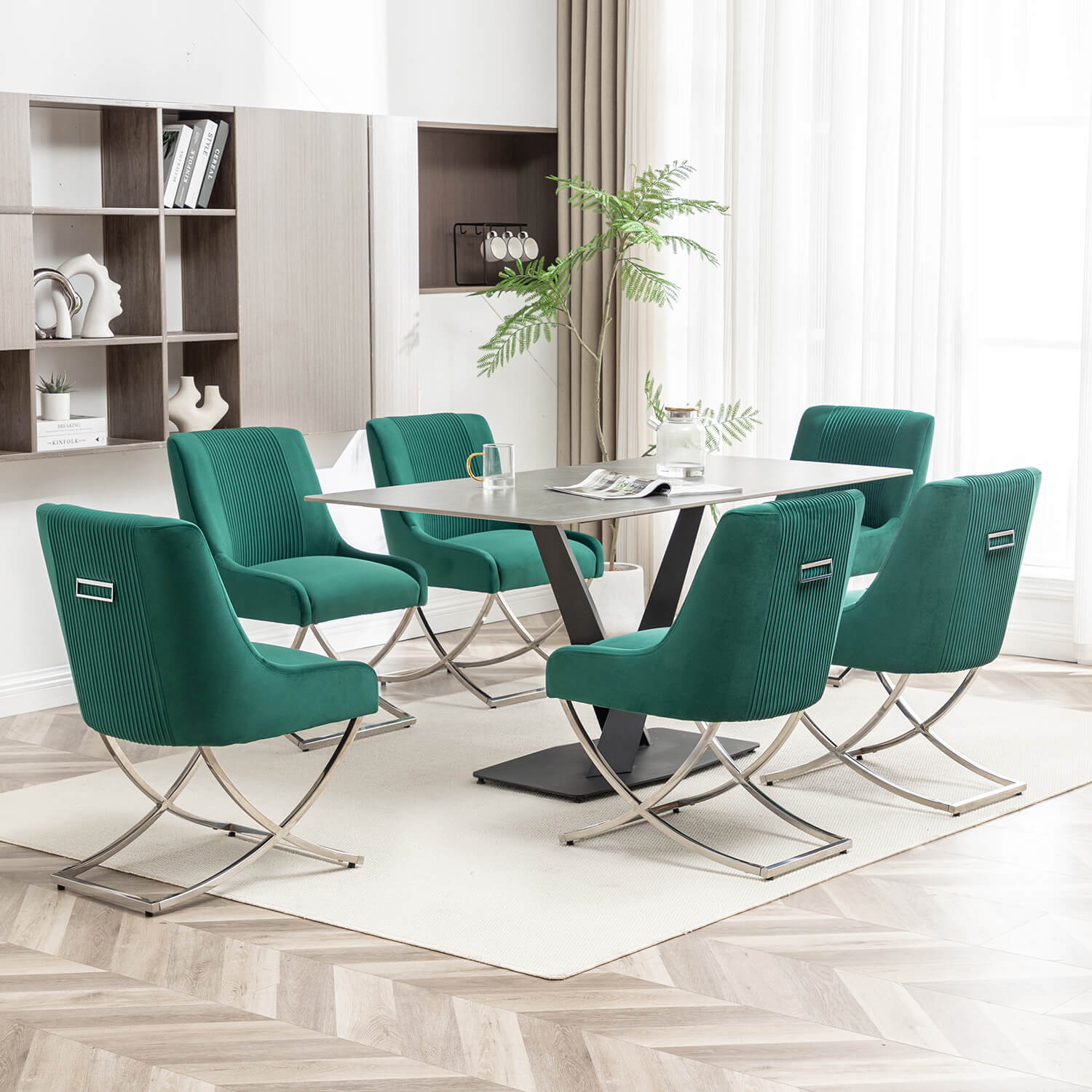 SEYNAR Contempoary Velvet Dining Chair Set of 2/4/6 with Metal Frame Legs and Back Pull