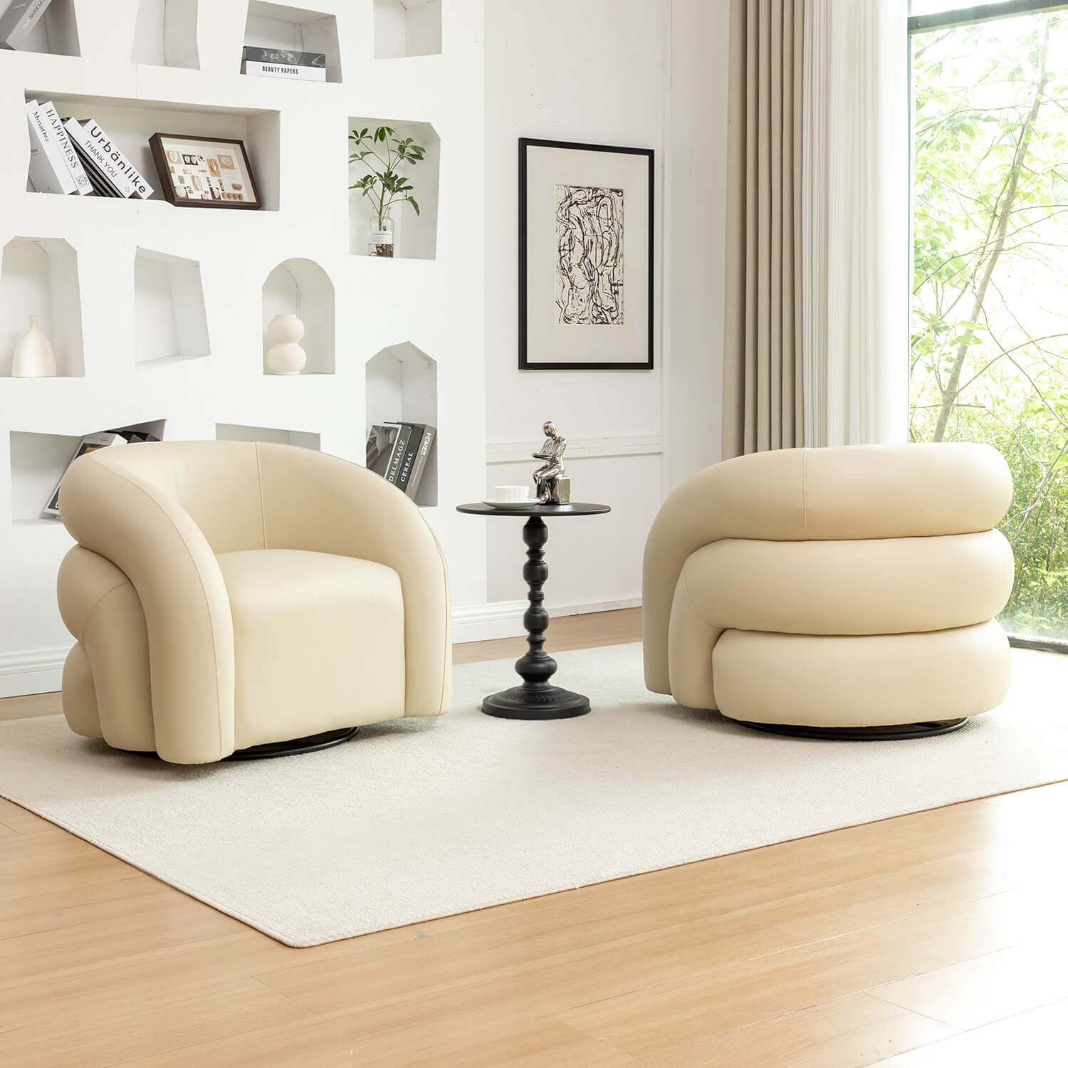 SEYNAR Modern Glam PU Leather 360 Degree Swivel Accent Armchair with Metal Base