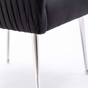 SEYNAR Modern Velvet Pleated Finish Back Dining Chair Set of 2/4/6 with Rear Handle