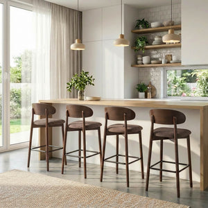 SEYNAR Set of 2/4 Mid-Century Modern 37.4" Bar Stools with Chenille Upholstery
