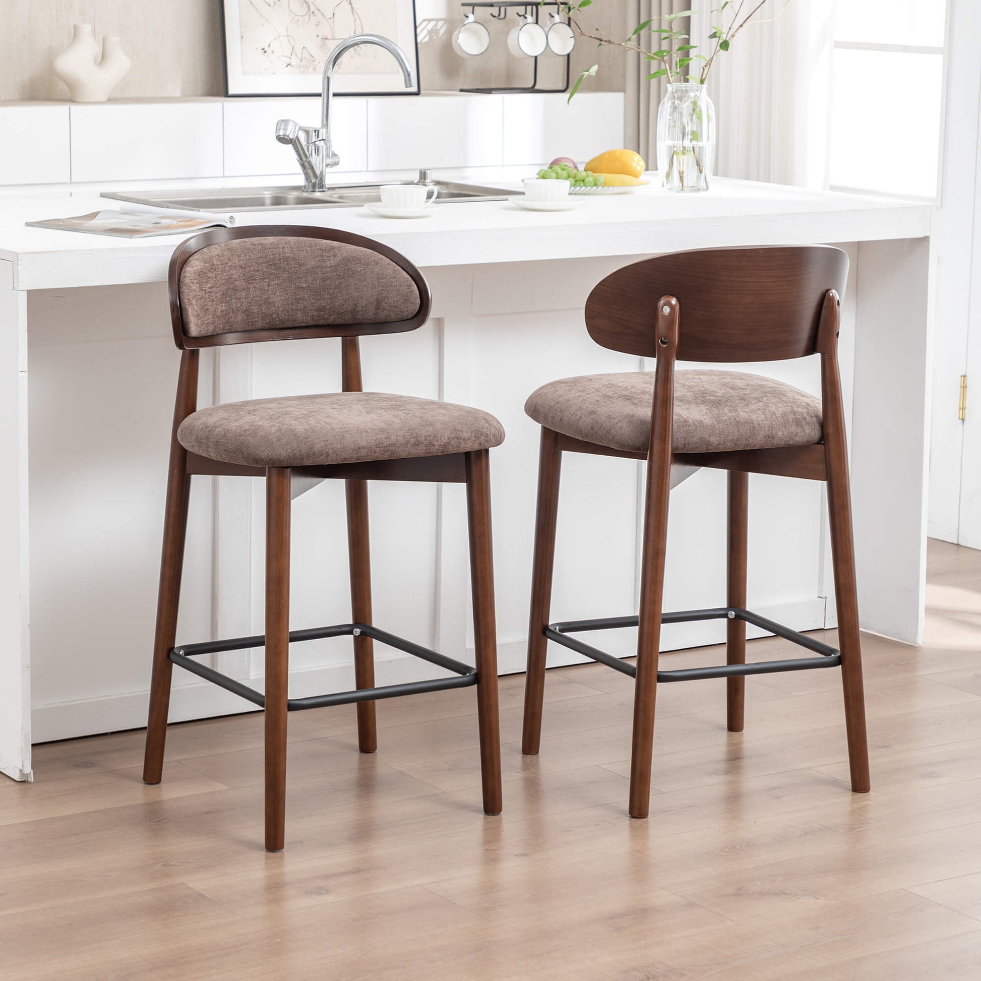 SEYNAR Set of 2/4 Mid-Century Modern 37.4" Bar Stools with Chenille Upholstery