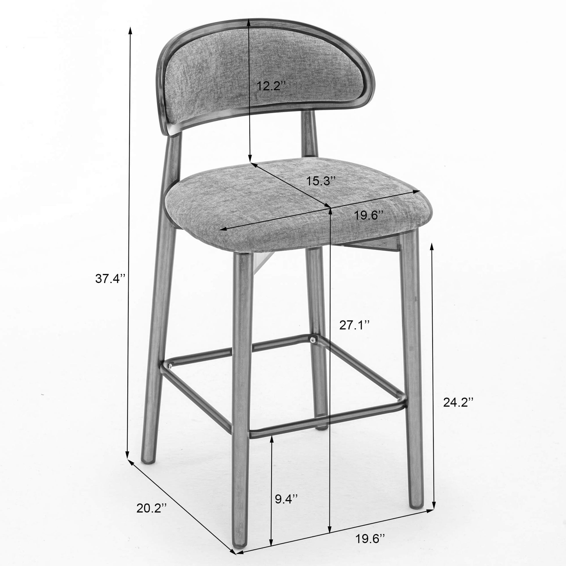 SEYNAR Set of 2/4 Mid-Century Modern 37.4" Bar Stools with Chenille Upholstery