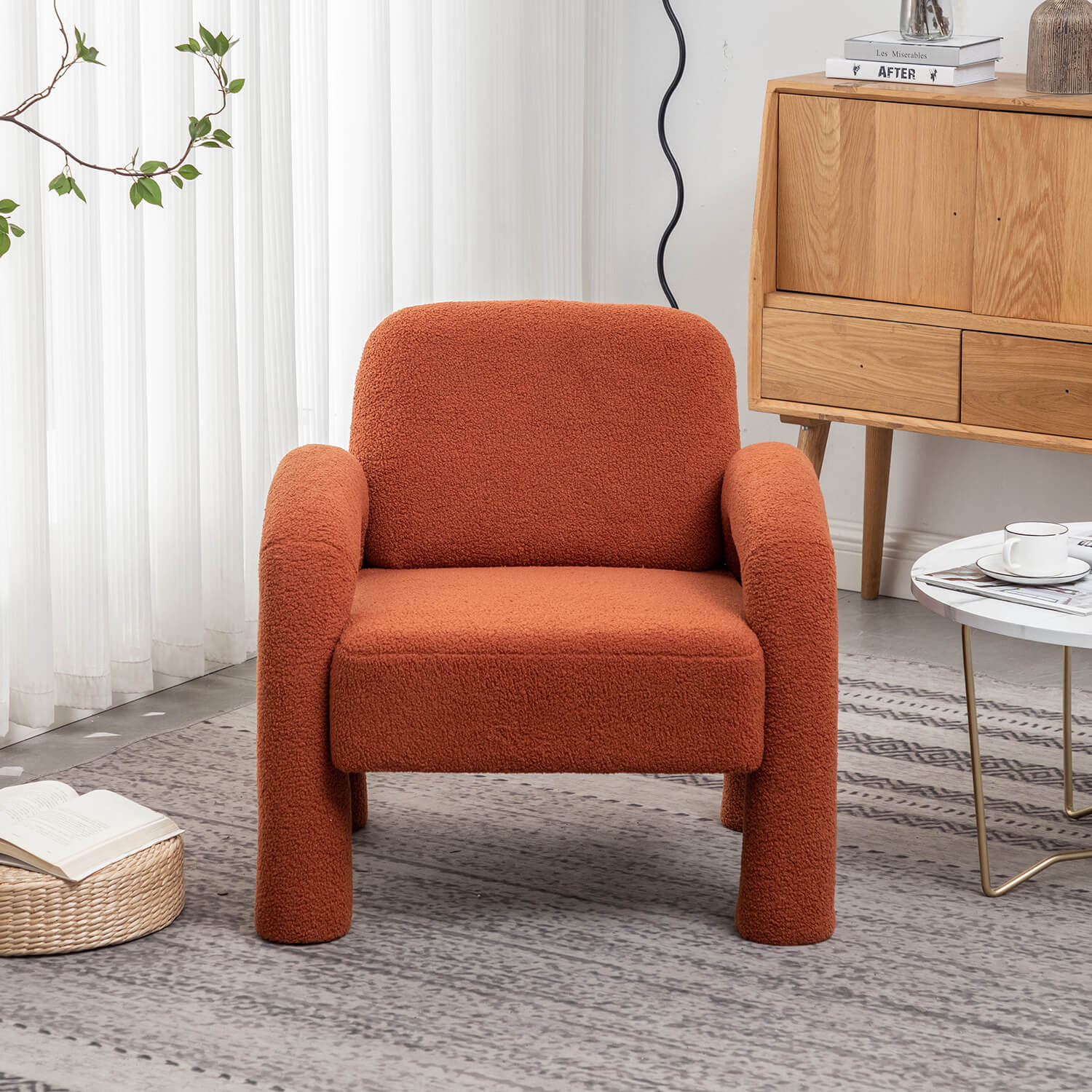 SEYNAR Modern Teddy Fabric Accent Chair with Sleek Legs (Single/Set of 2)