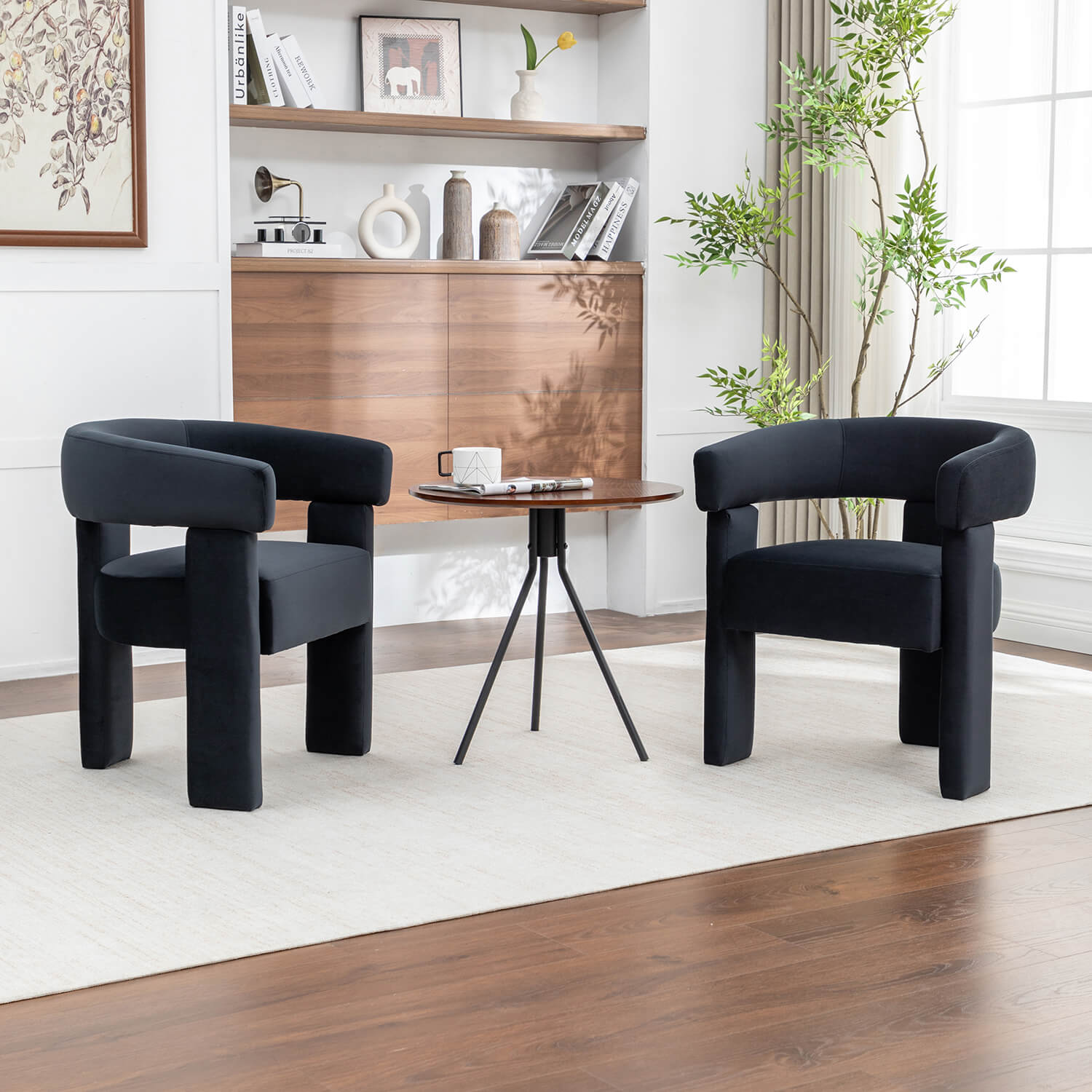 SEYNAR Modern Velvet Accent Chair, Upholstered Barrel Armchair with Curved Back and Thickened Padded Seat,Single chair or Set of 2/4/6
