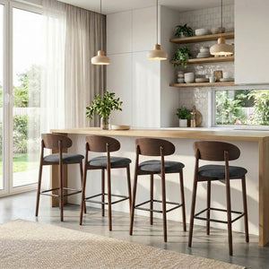 SEYNAR Set of 2/4 Mid-Century Modern 37.4" Bar Stools with Chenille Upholstery