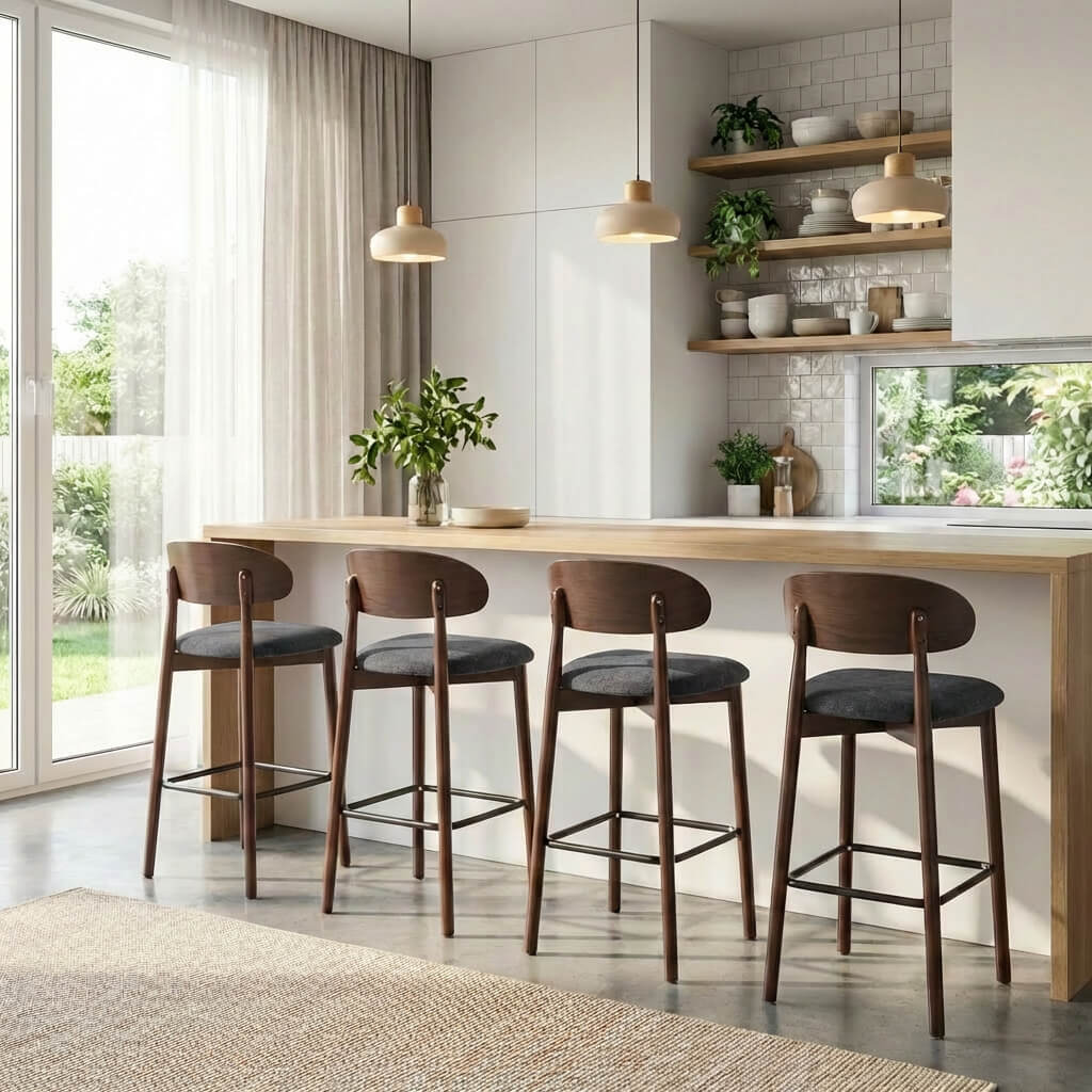 SEYNAR Set of 2/4 Mid-Century Modern 37.4" Bar Stools with Chenille Upholstery
