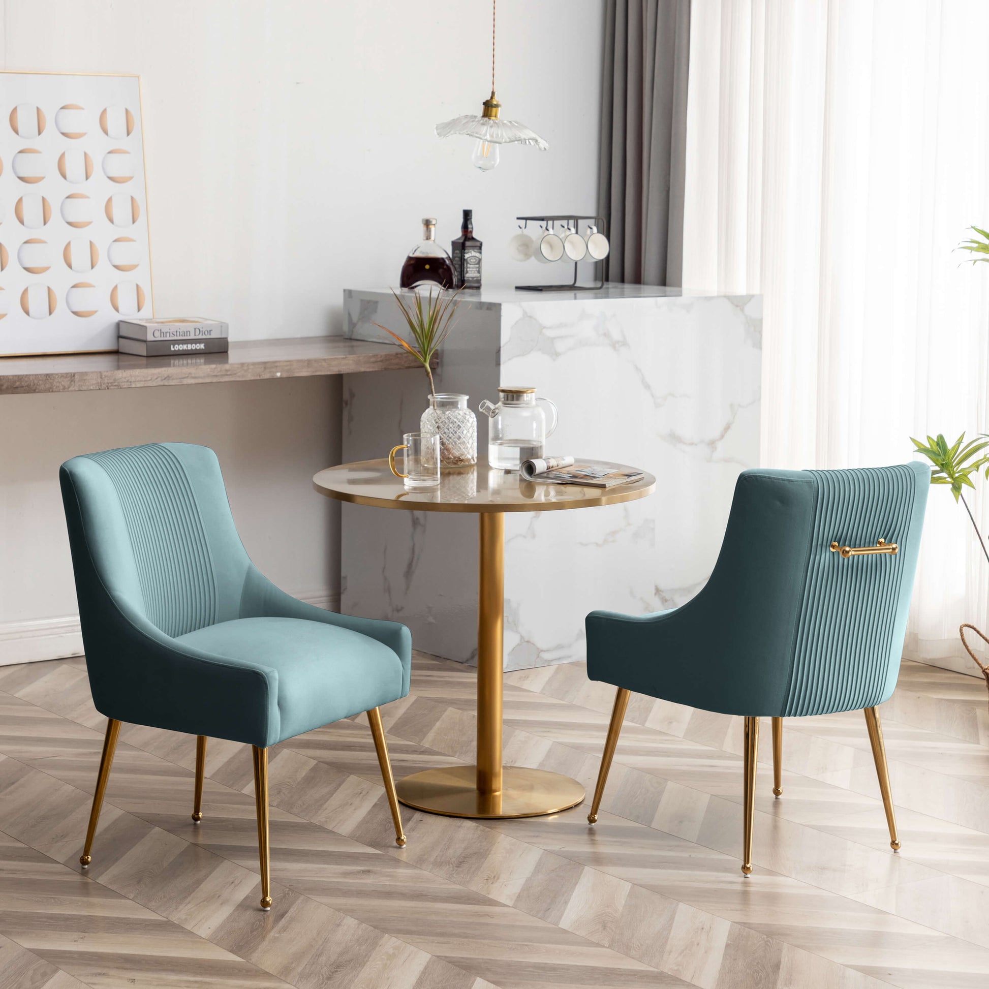 SEYNAR Modern Glam Velvet Dining Chair Set of 2/4/6 with Rear Handle
