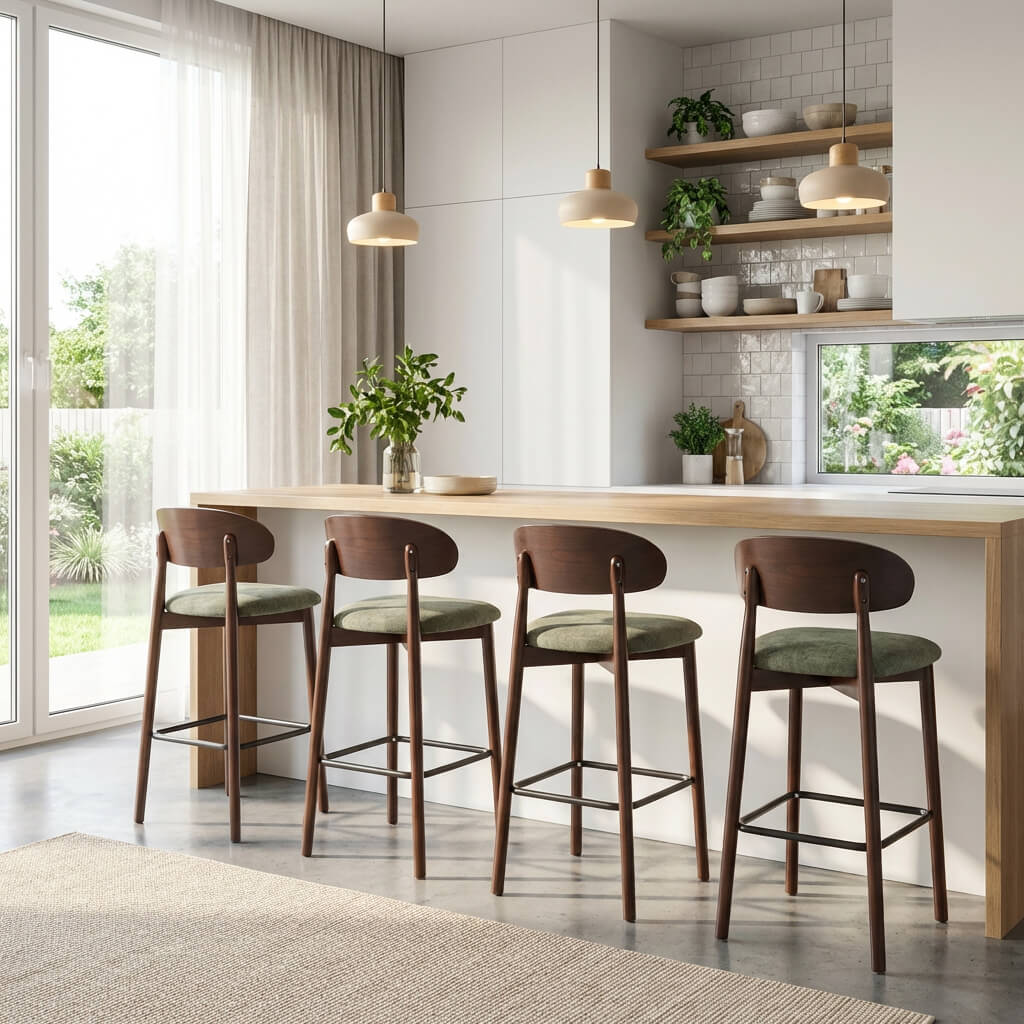 SEYNAR Set of 2/4 Mid-Century Modern 37.4" Bar Stools with Chenille Upholstery