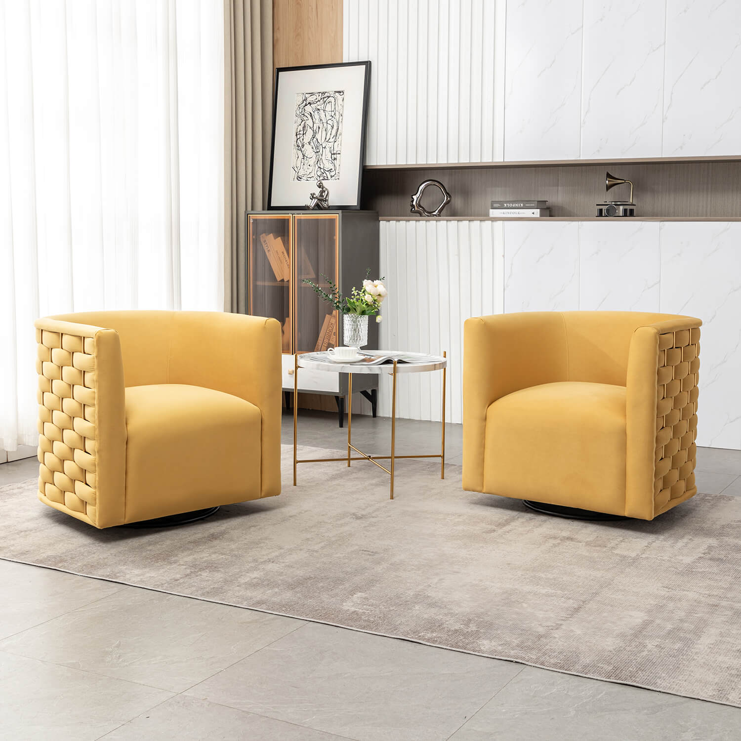 SEYNAR Modern Glam Velvet Upholstered 360 Degree Swivel Barrel Chair