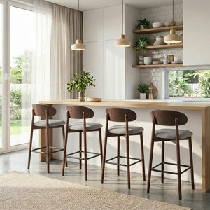 SEYNAR Set of 2/4 Mid-Century Modern 37.4" Bar Stools with Chenille Upholstery