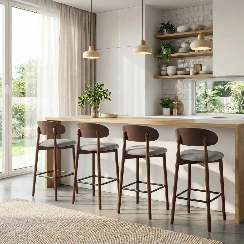 SEYNAR Set of 2/4 Mid-Century Modern 37.4" Bar Stools with Chenille Upholstery