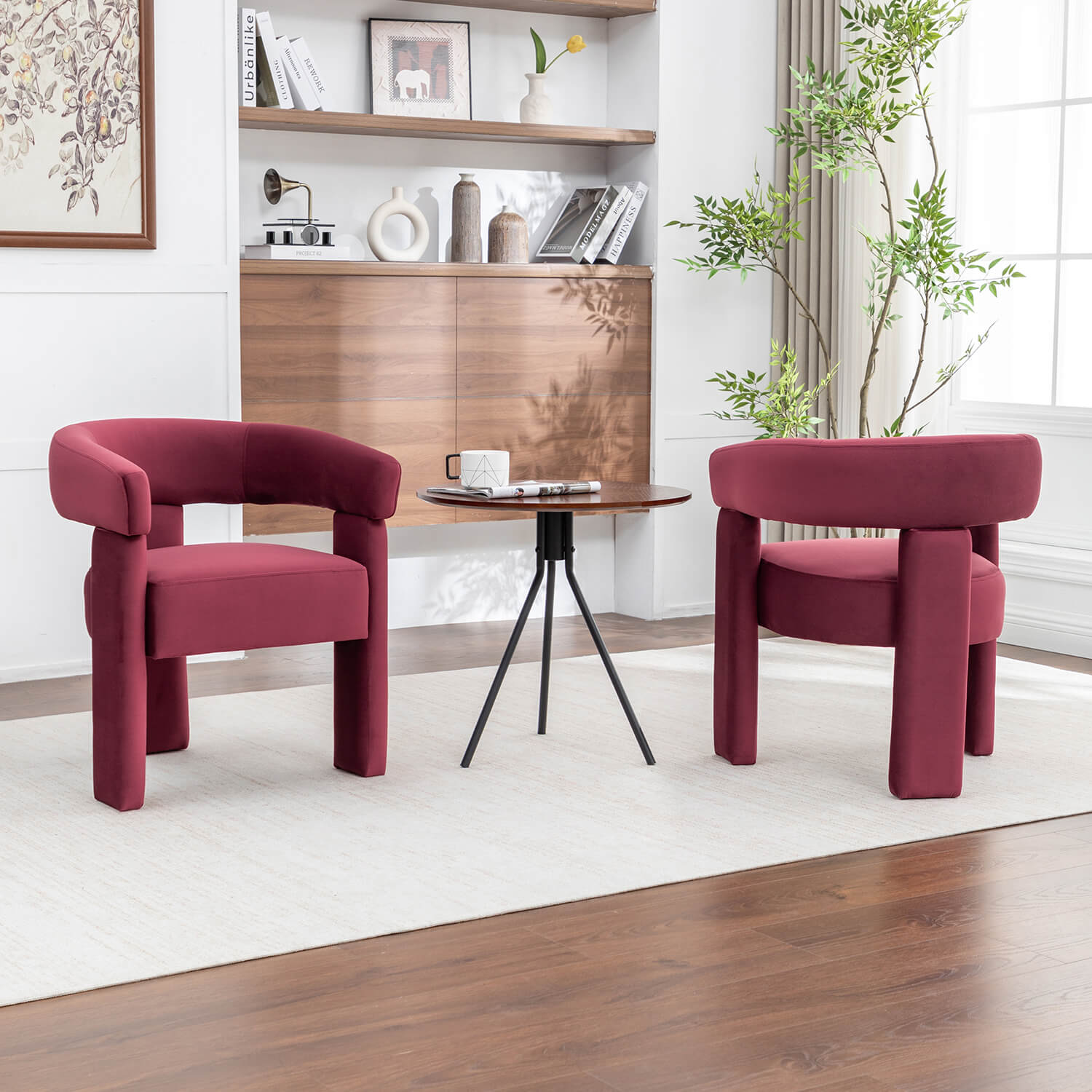 SEYNAR Modern Velvet Accent Chair, Upholstered Barrel Armchair with Curved Back and Thickened Padded Seat,Single chair or Set of 2/4/6