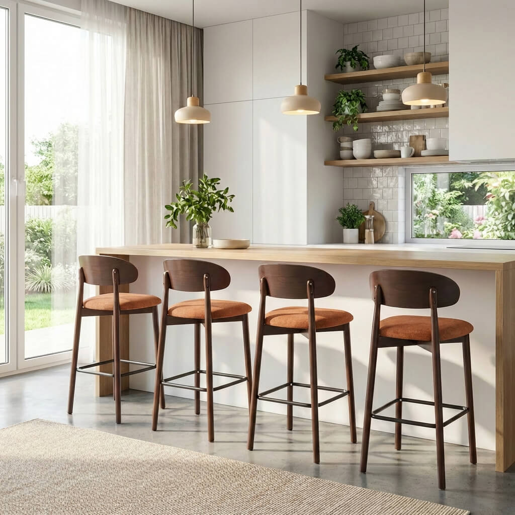 SEYNAR Set of 2/4 Mid-Century Modern 37.4" Bar Stools with Chenille Upholstery