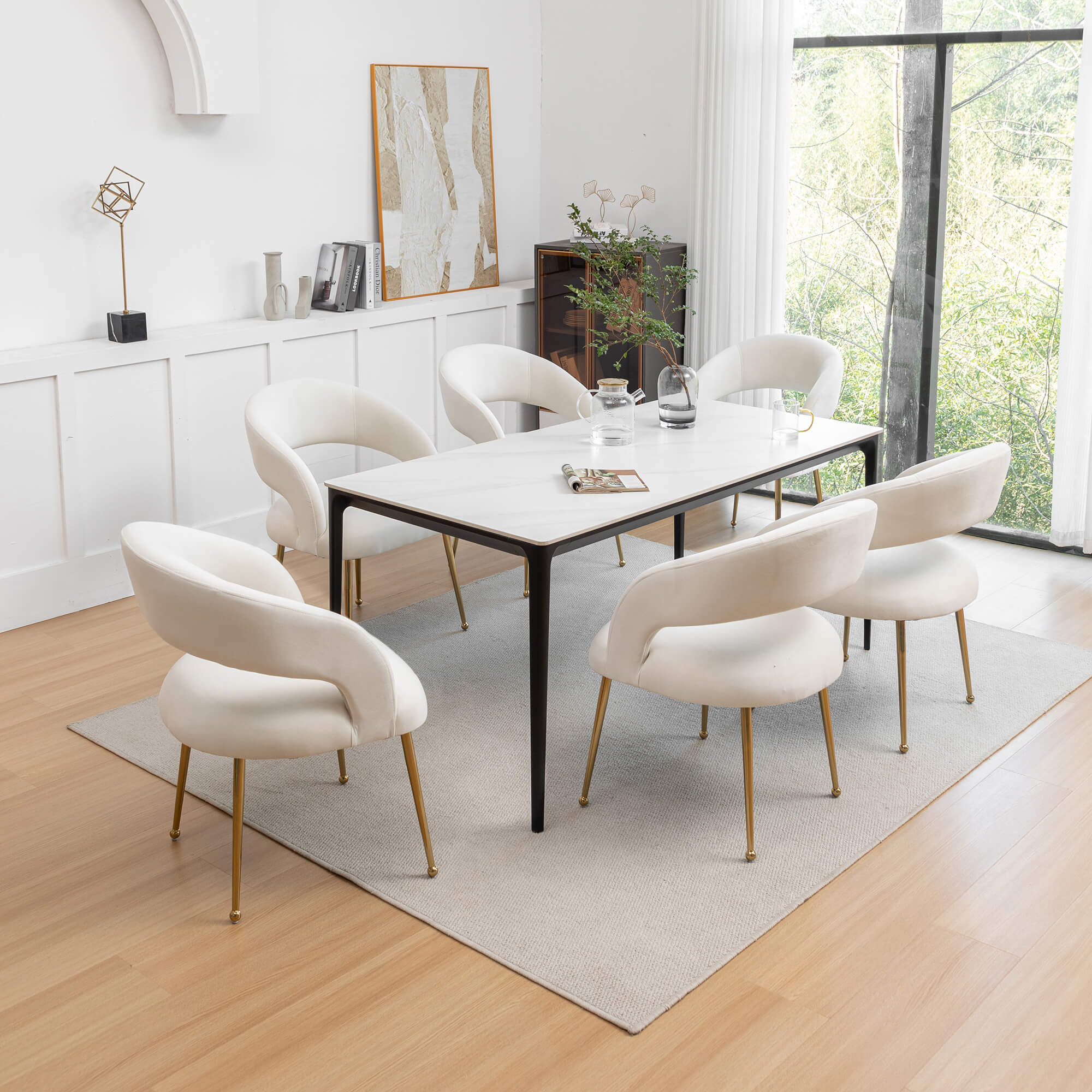SEYNAR Mid Century Modern Velvet Upolstered Open-Back Dining Chair Set of 2/4/6
