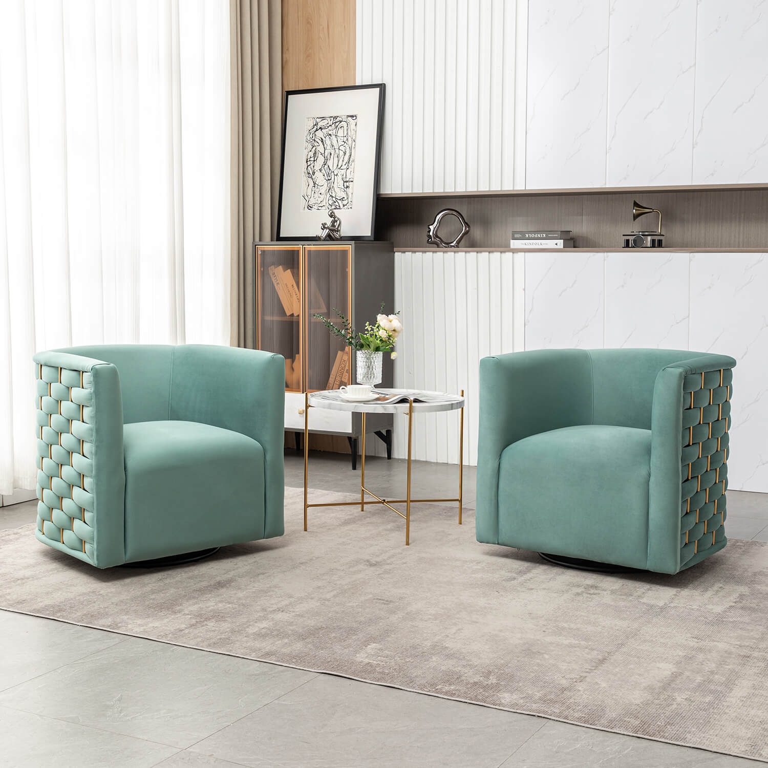 SEYNAR Modern Glam Velvet Upholstered 360 Degree Swivel Barrel Chair