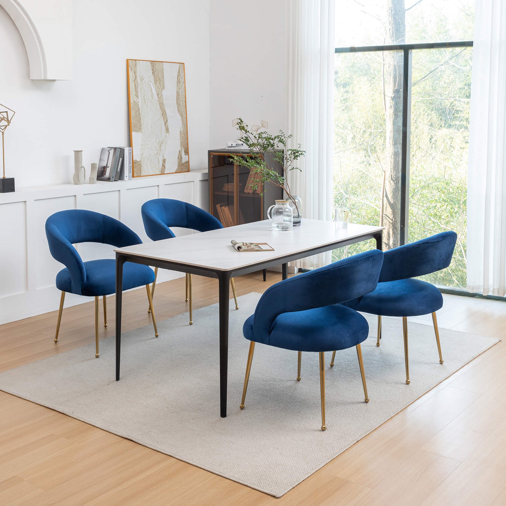 SEYNAR Mid Century Modern Velvet Upolstered Open-Back Dining Chair Set of 2/4/6