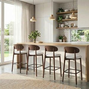 SEYNAR Set of 2/4 Mid-Century Modern 37.4" Bar Stools with Chenille Upholstery