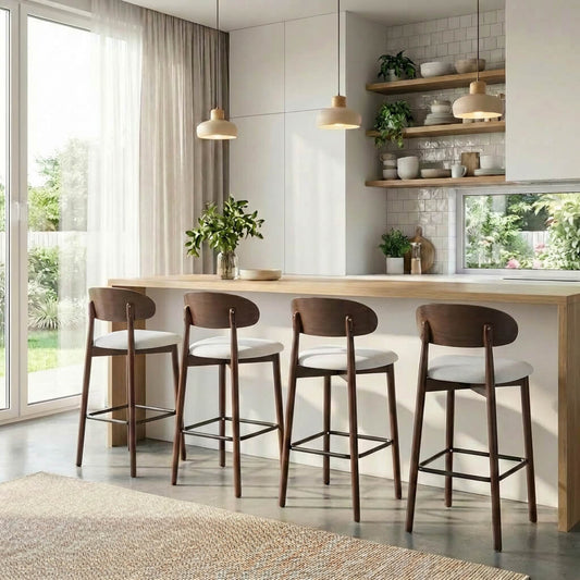 SEYNAR Set of 2/4 Mid-Century Modern 37.4" Bar Stools with Chenille Upholstery