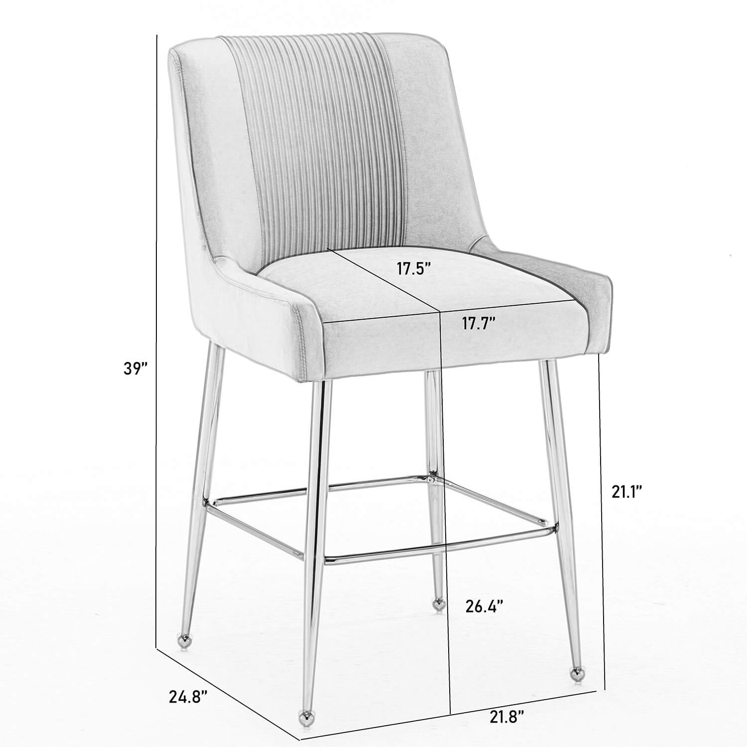 SEYNAR Modern Velvet 39'' H Metal Leg Counter or Bar Stools Set of 2/4