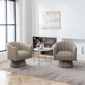 SEYNAR Mid-Century Swivel PU Leather Tufted Round Accent Barrel Chair