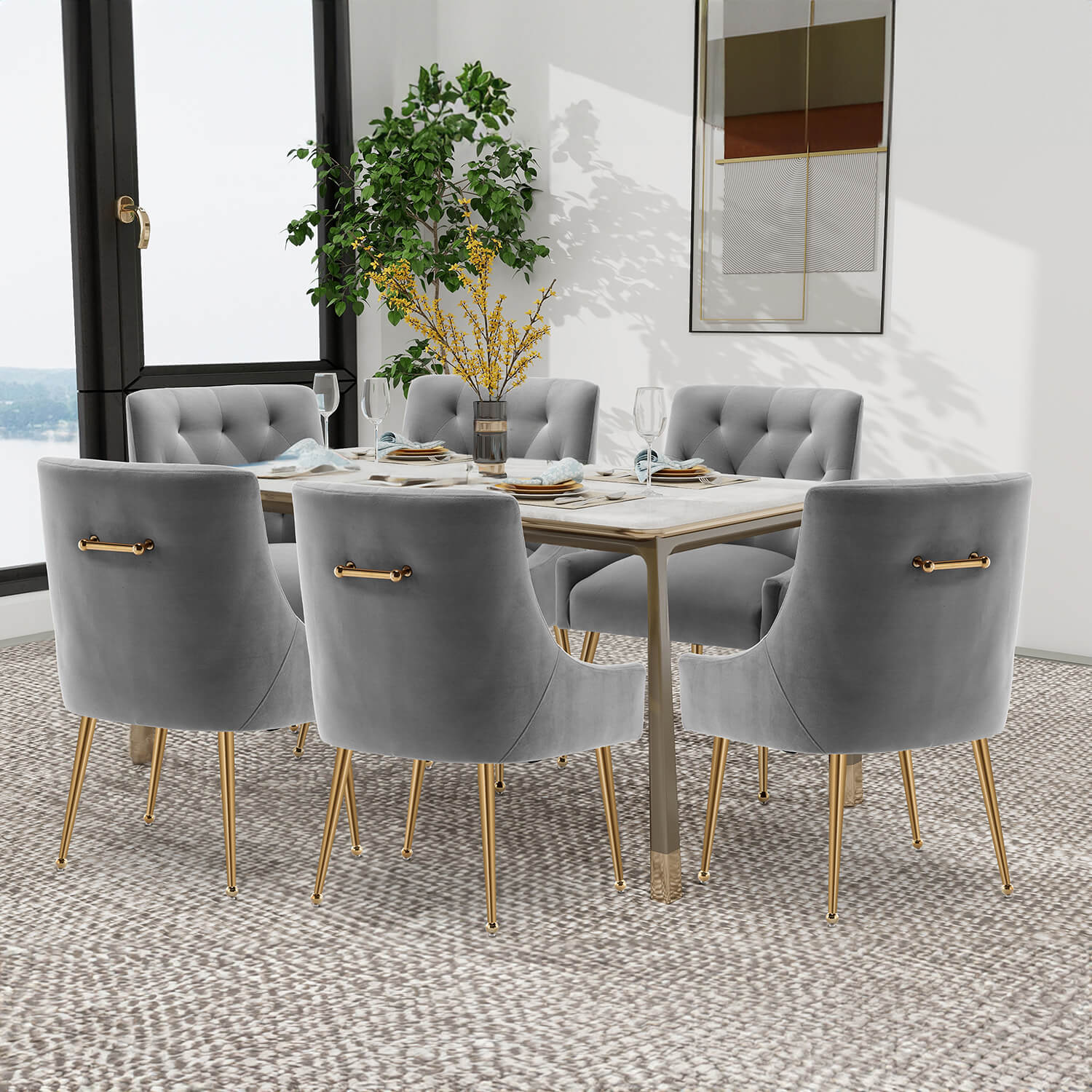 SEYNAR Modern Dining Chairs Set of 2/4/6, Upholstered Accent Chair Tufted Back Armless Chair with Back Pull