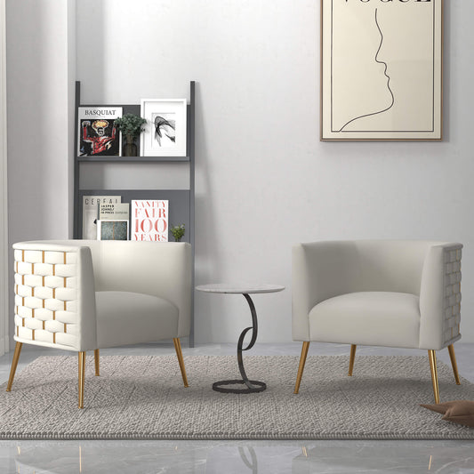 SEYNAR Mid-Century Modern Velvet Barrel Accent Chair, Round Upholstered Living Room Chair with Gold Finish Metal Base(Single/Set of 2)