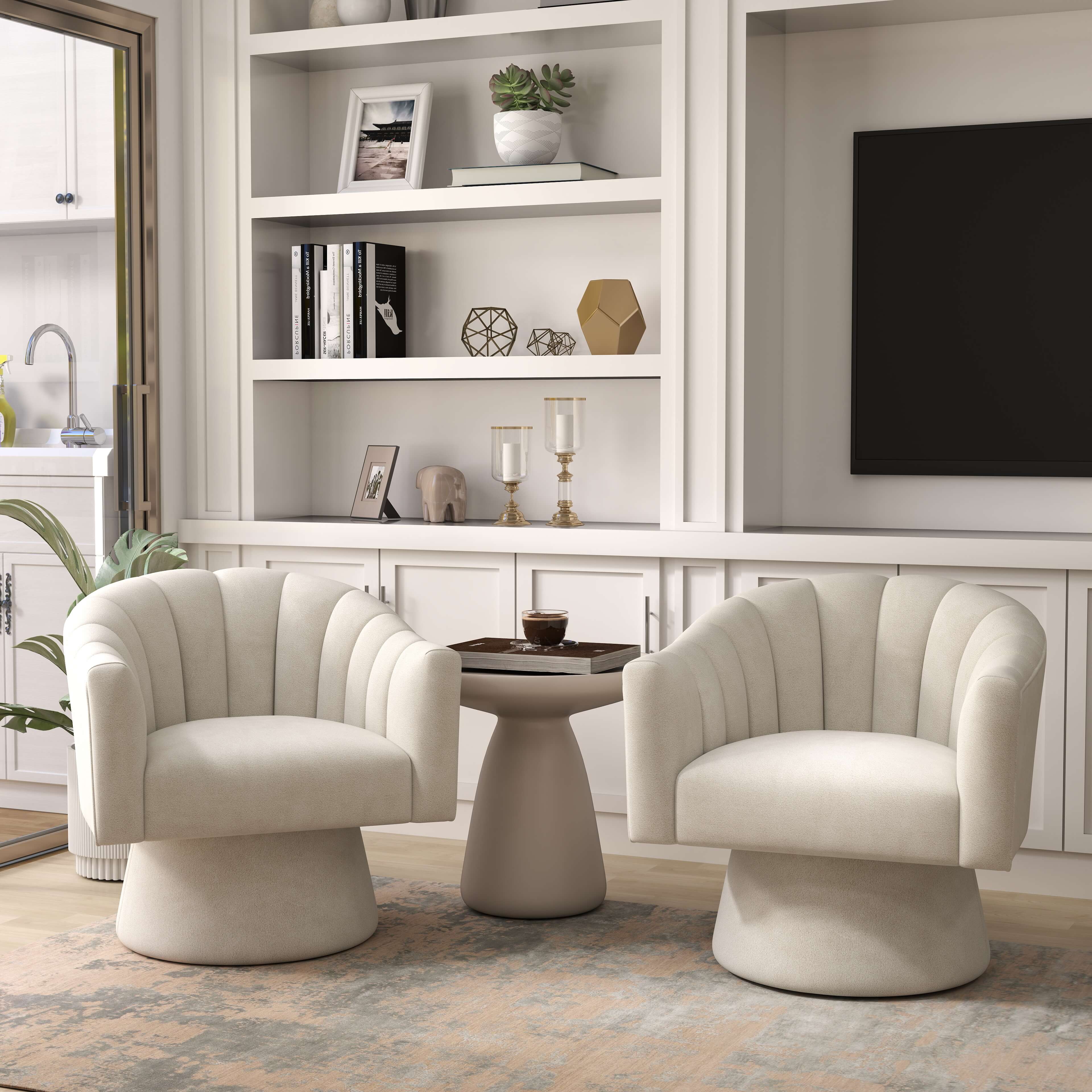 SEYNAR Modern Glam Velvet Upholstered Round Swivel Accent Arm Barrel Chair for Living Room(Single/Set of 2)