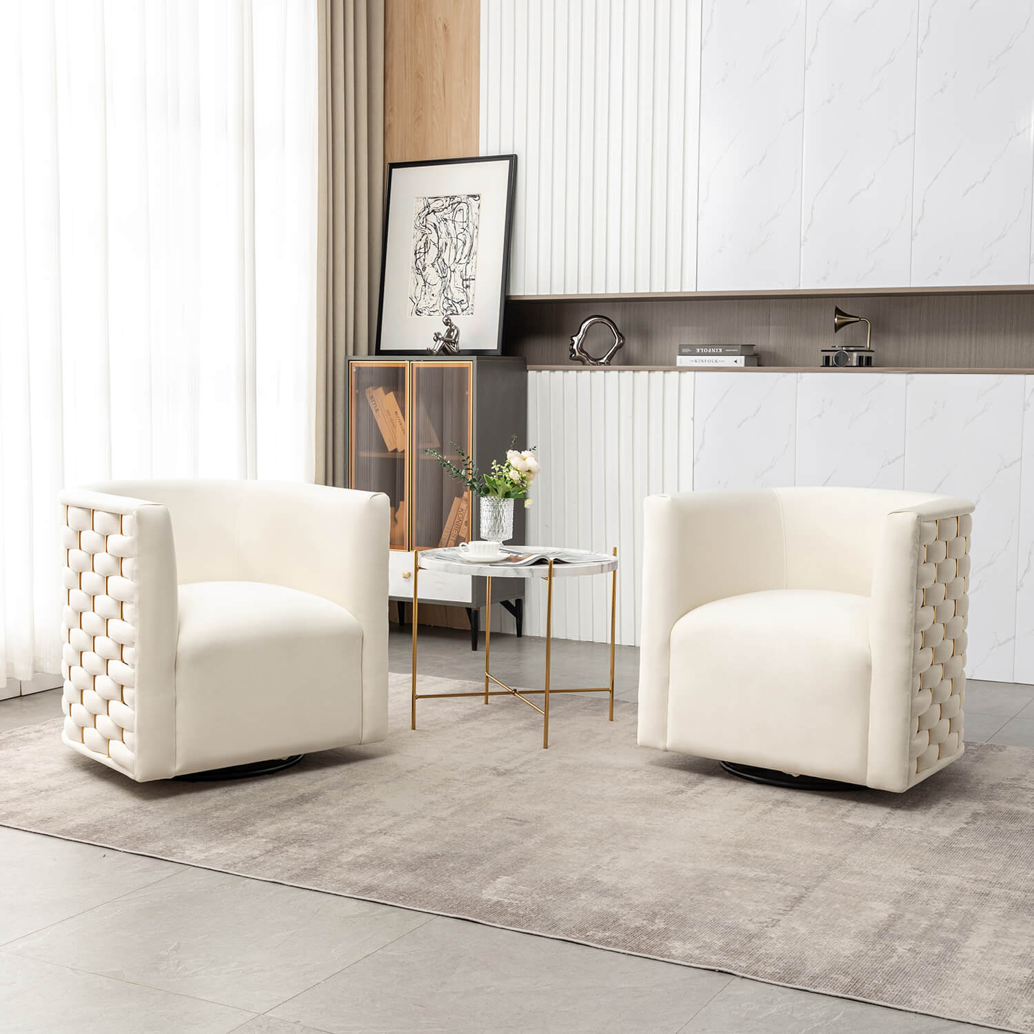 SEYNAR Modern Glam Velvet Upholstered 360 Degree Swivel Barrel Chair