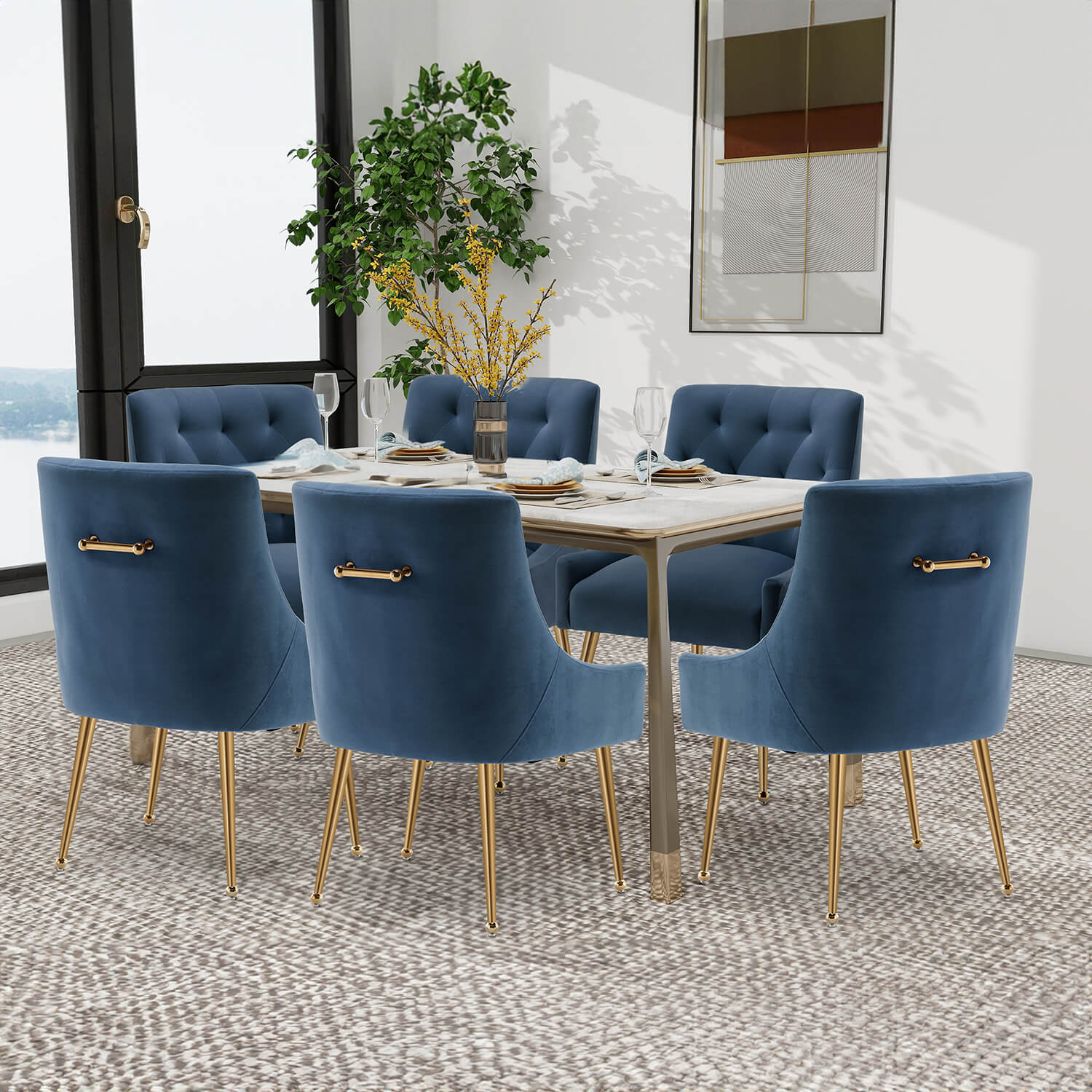 SEYNAR Modern Dining Chairs Set of 2/4/6, Upholstered Accent Chair Tufted Back Armless Chair with Back Pull