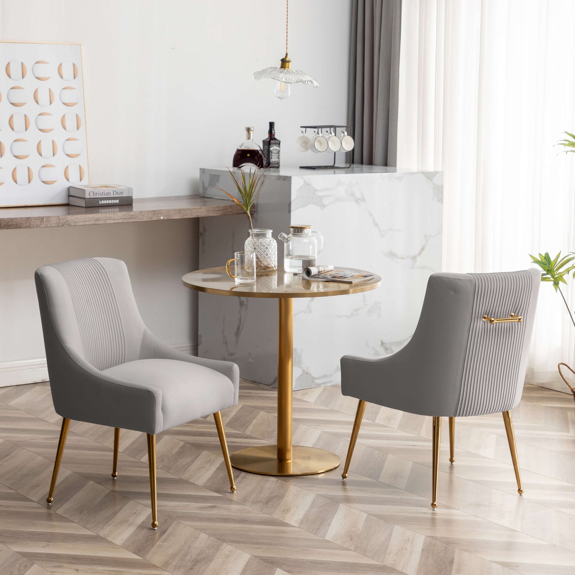 SEYNAR Modern Glam Velvet Dining Chair Set of 2/4/6 with Rear Handle