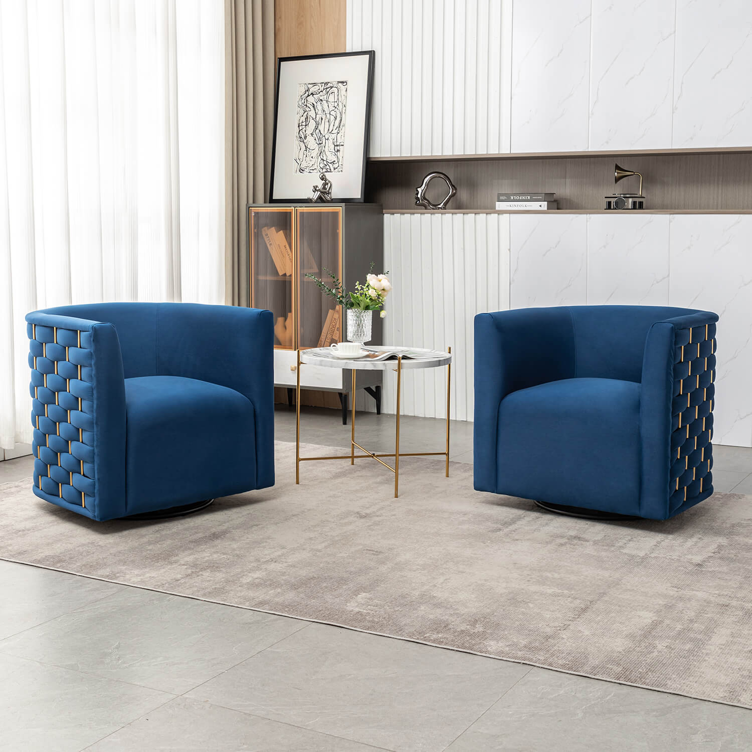 SEYNAR Modern Glam Velvet Upholstered 360 Degree Swivel Barrel Chair