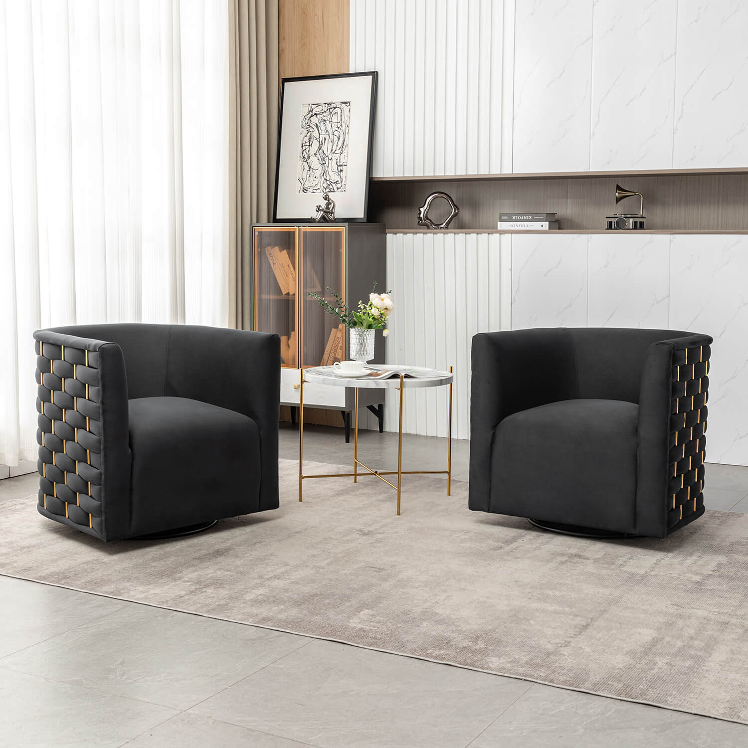 SEYNAR Modern Glam Velvet Upholstered 360 Degree Swivel Barrel Chair