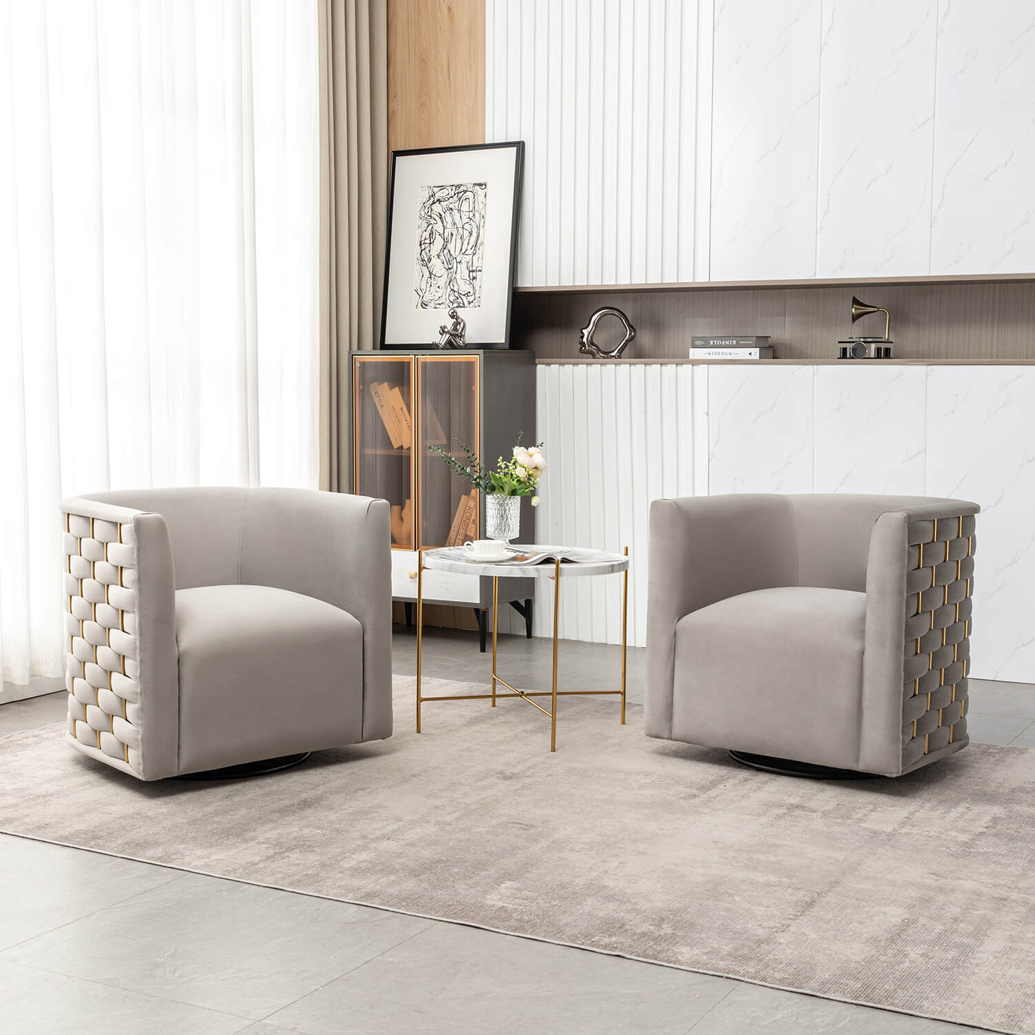 SEYNAR Modern Glam Velvet Upholstered 360 Degree Swivel Barrel Chair