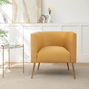 SEYNAR Mid-Century Modern Velvet Barrel Accent Chair, Round Upholstered Living Room Chair with Gold Finish Metal Base(Single/Set of 2)