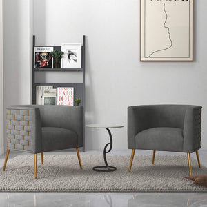 SEYNAR Mid-Century Modern Velvet Barrel Accent Chair, Round Upholstered Living Room Chair with Gold Finish Metal Base(Single/Set of 2)